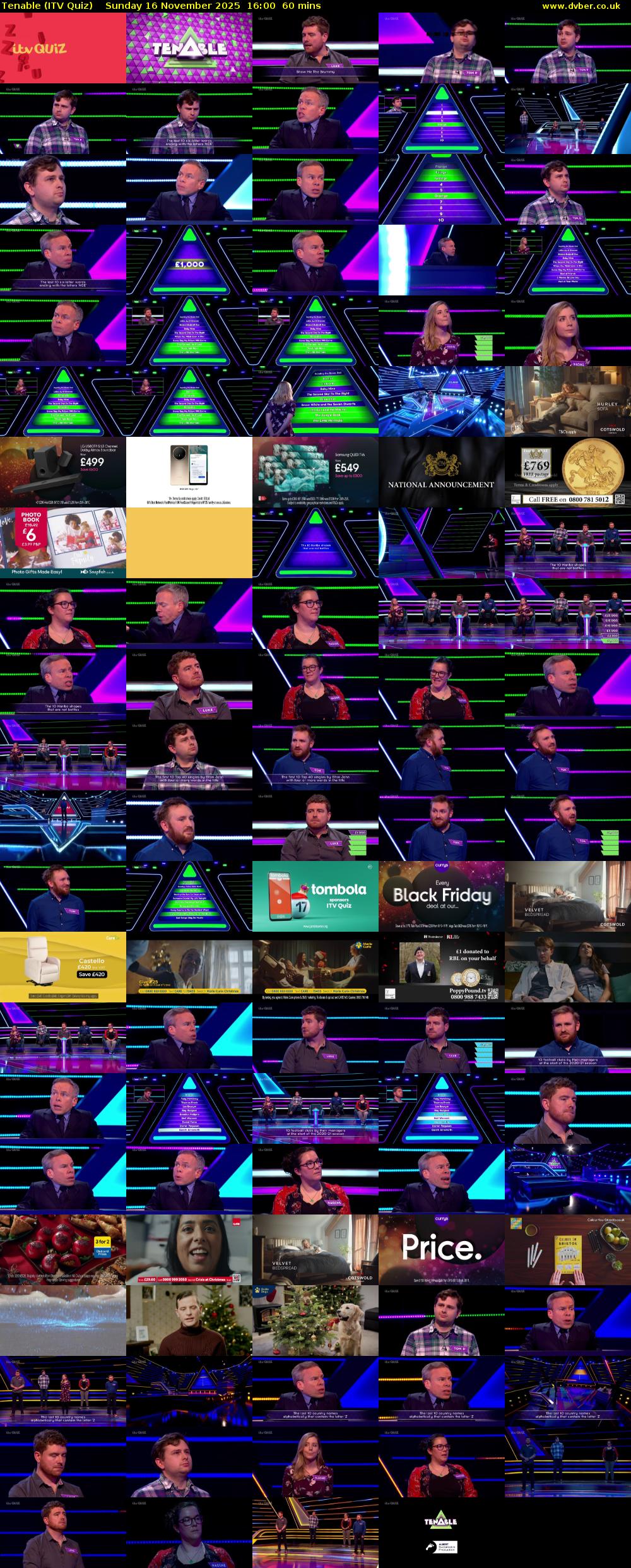 Tenable (ITV Quiz) Sunday 16 November 2025 16:00 - 17:00