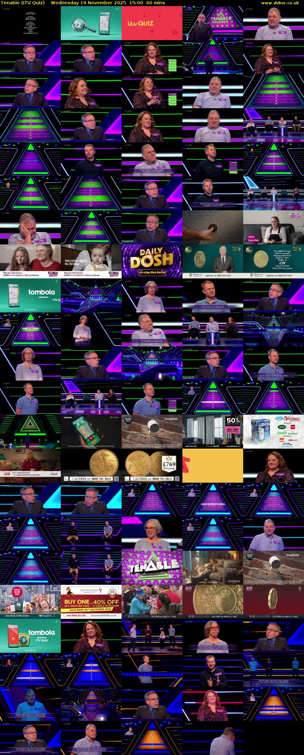 Tenable (ITV Quiz) Wednesday 19 November 2025 15:00 - 16:00