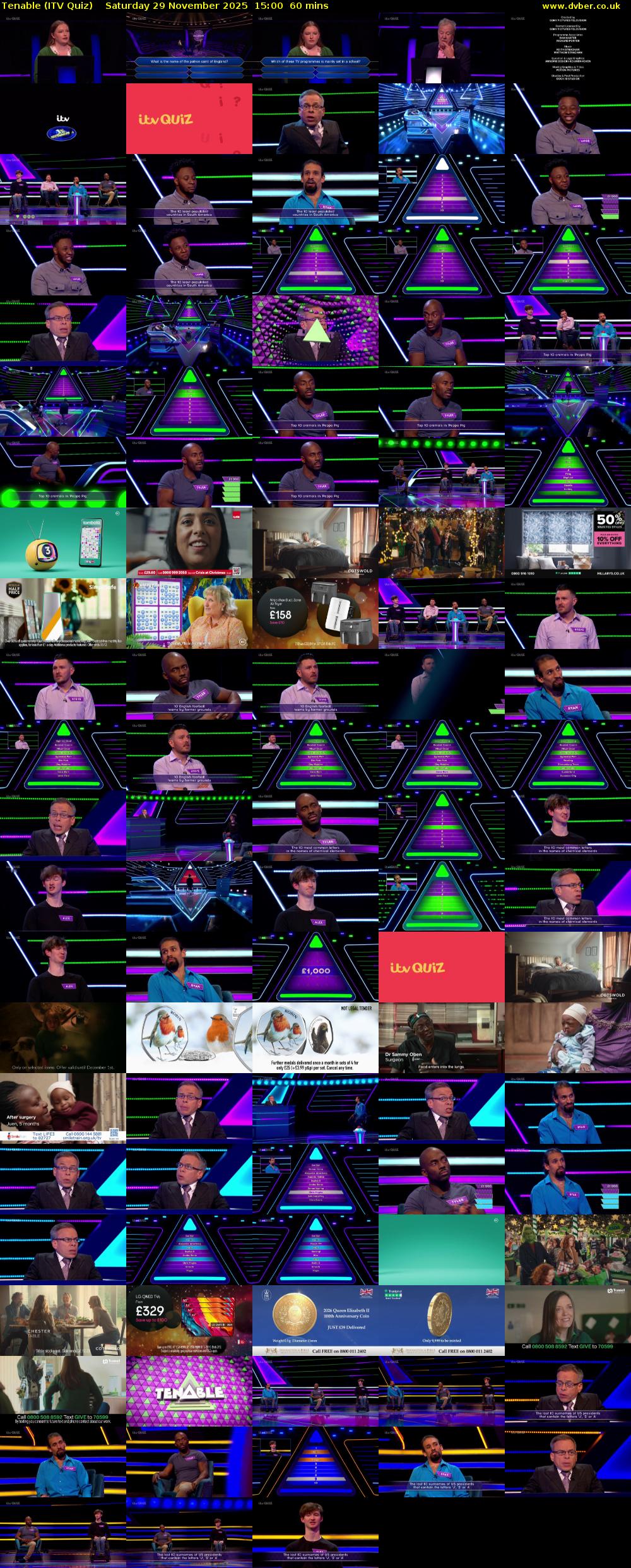Tenable (ITV Quiz) Saturday 29 November 2025 15:00 - 16:00