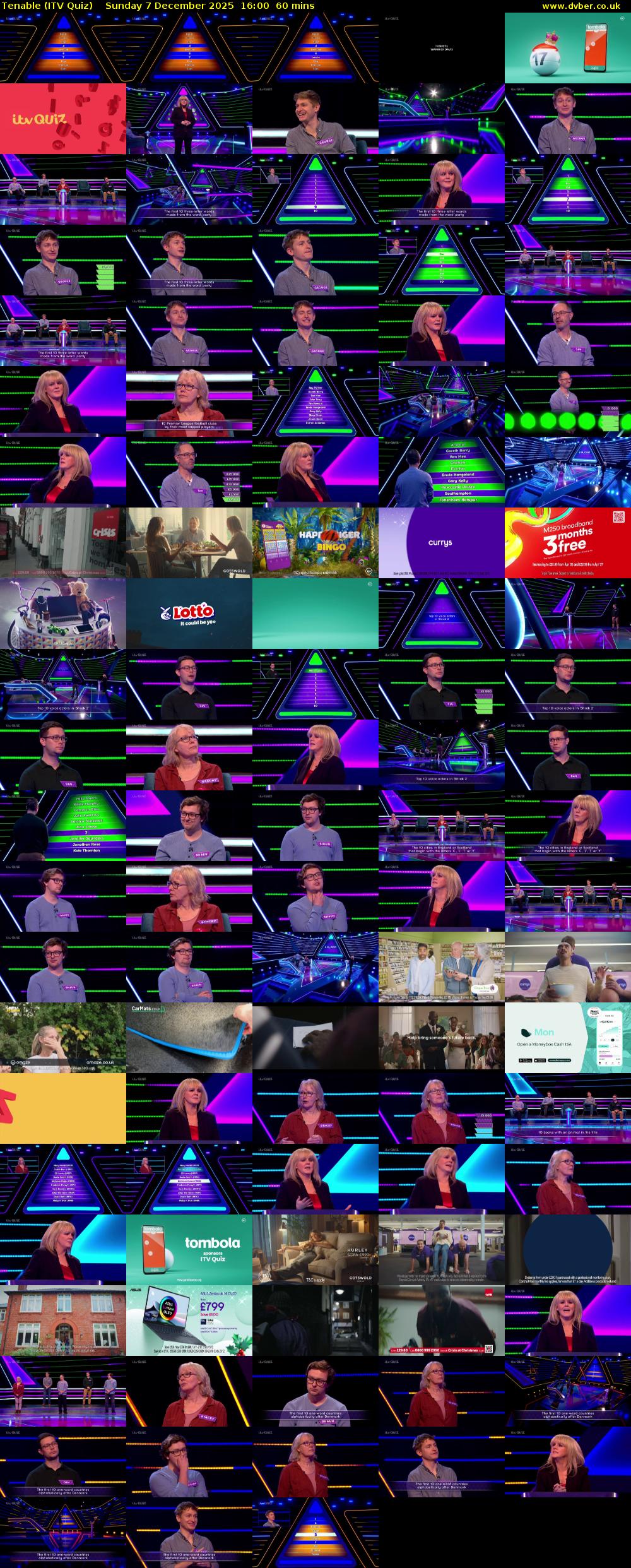 Tenable (ITV Quiz) Sunday 7 December 2025 16:00 - 17:00