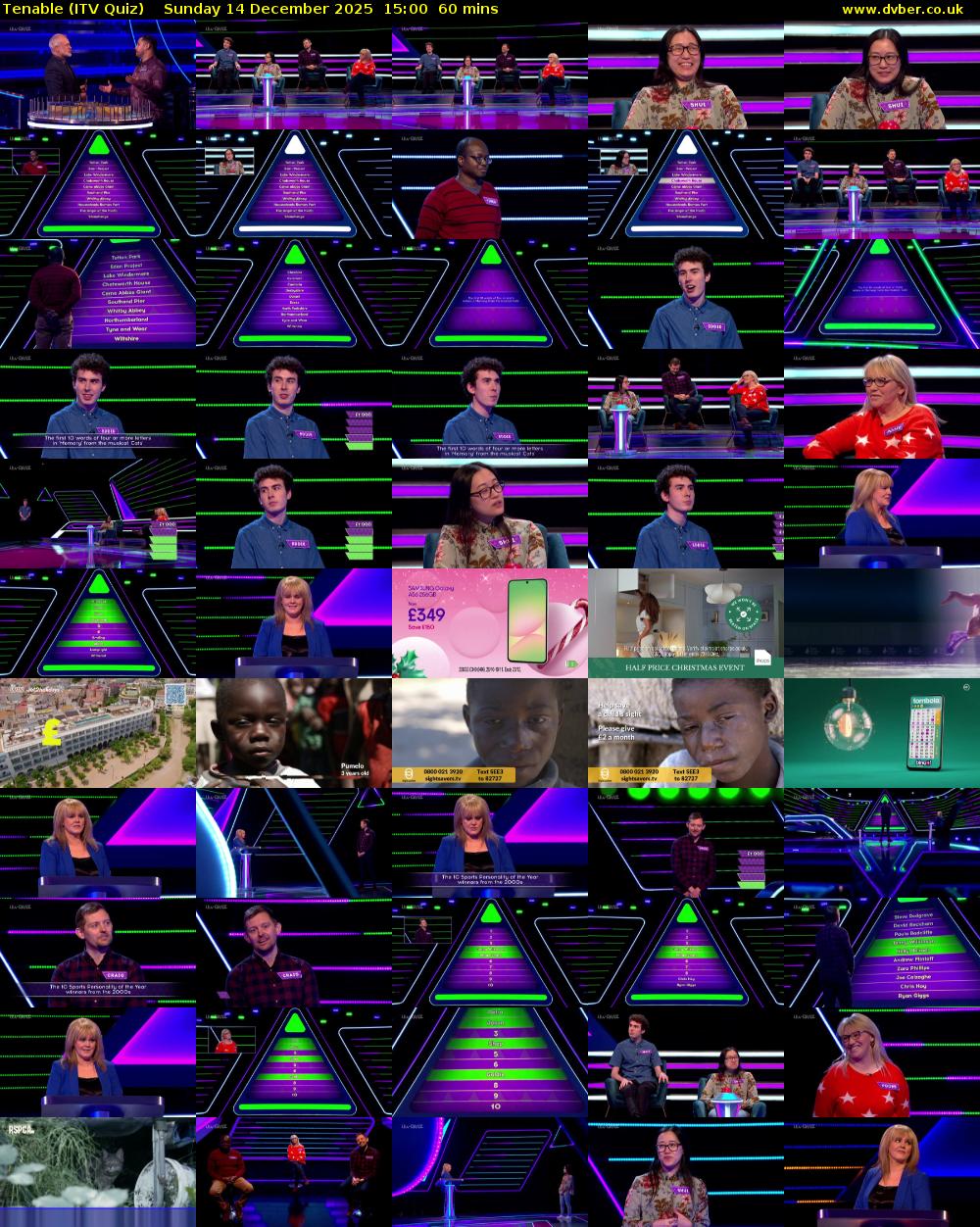 Tenable (ITV Quiz) Sunday 14 December 2025 15:00 - 16:00