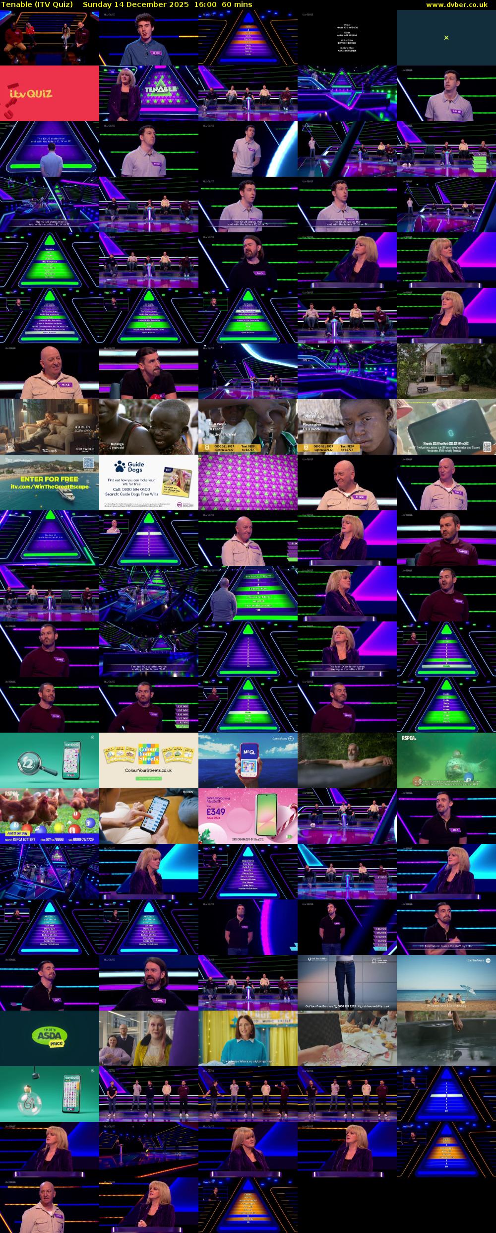 Tenable (ITV Quiz) Sunday 14 December 2025 16:00 - 17:00