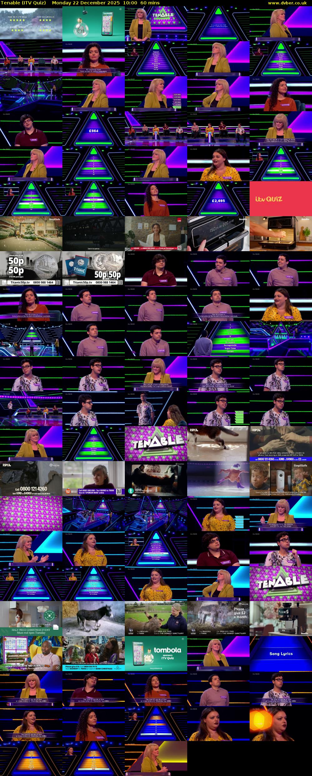 Tenable (ITV Quiz) Monday 22 December 2025 10:00 - 11:00