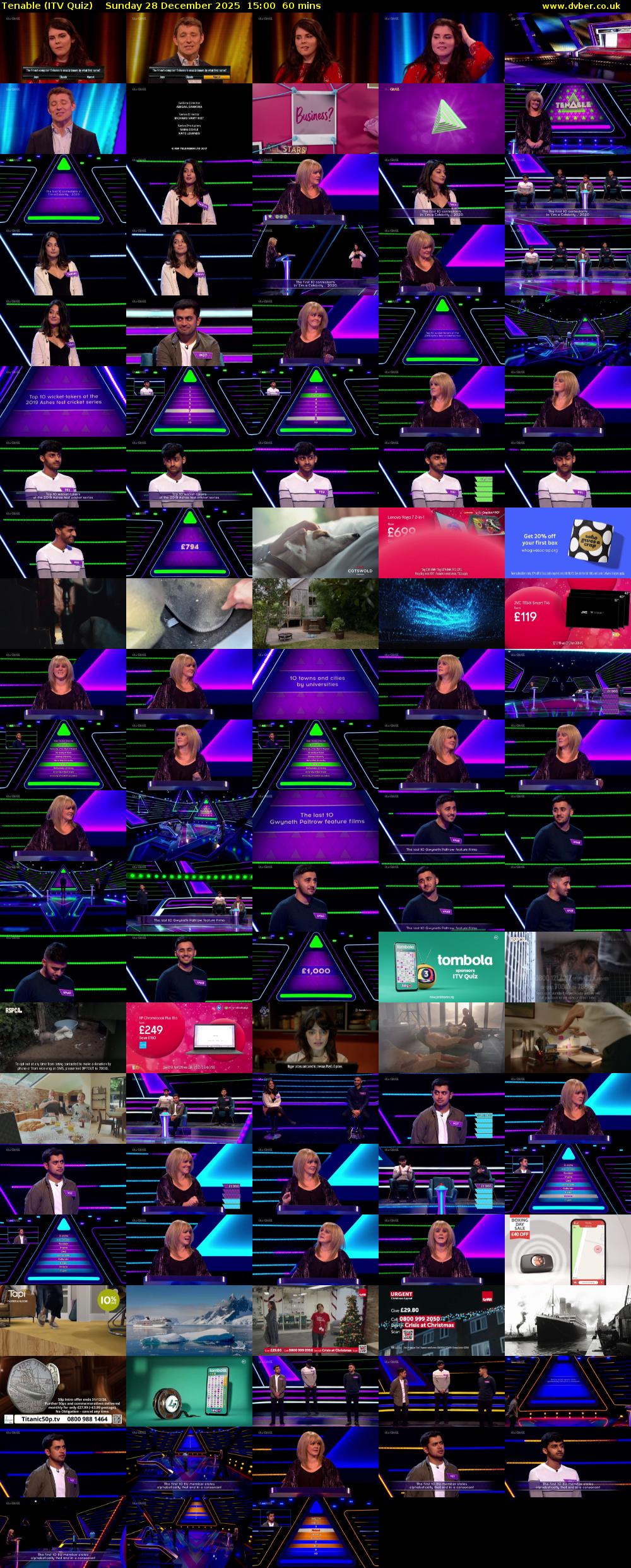 Tenable (ITV Quiz) Sunday 28 December 2025 15:00 - 16:00