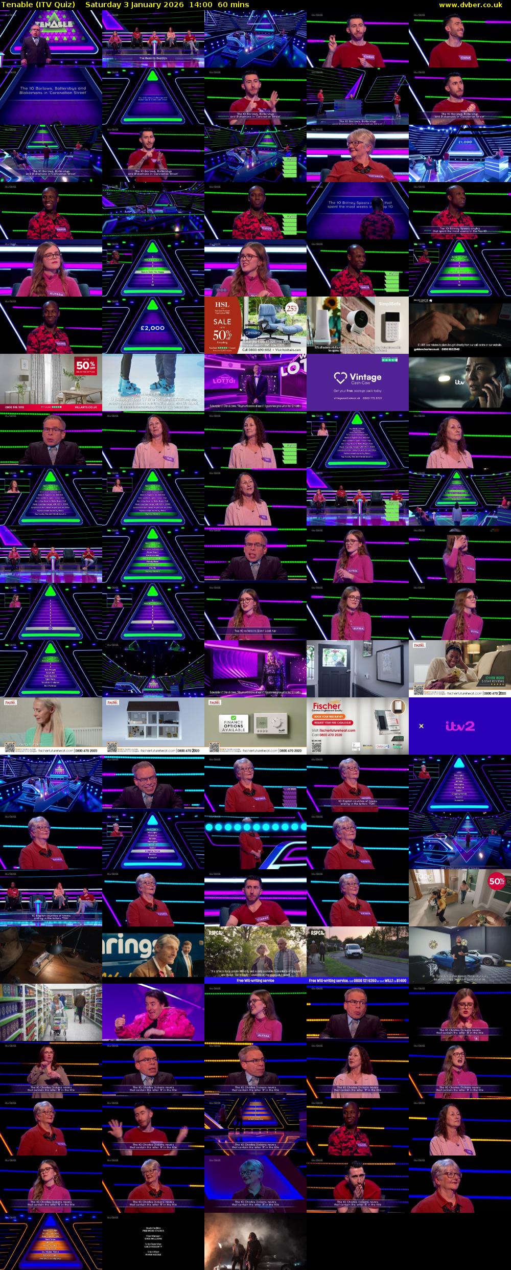Tenable (ITV Quiz) Saturday 3 January 2026 14:00 - 15:00