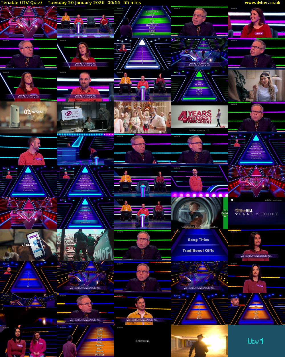 Tenable (ITV Quiz) Tuesday 20 January 2026 00:55 - 01:50