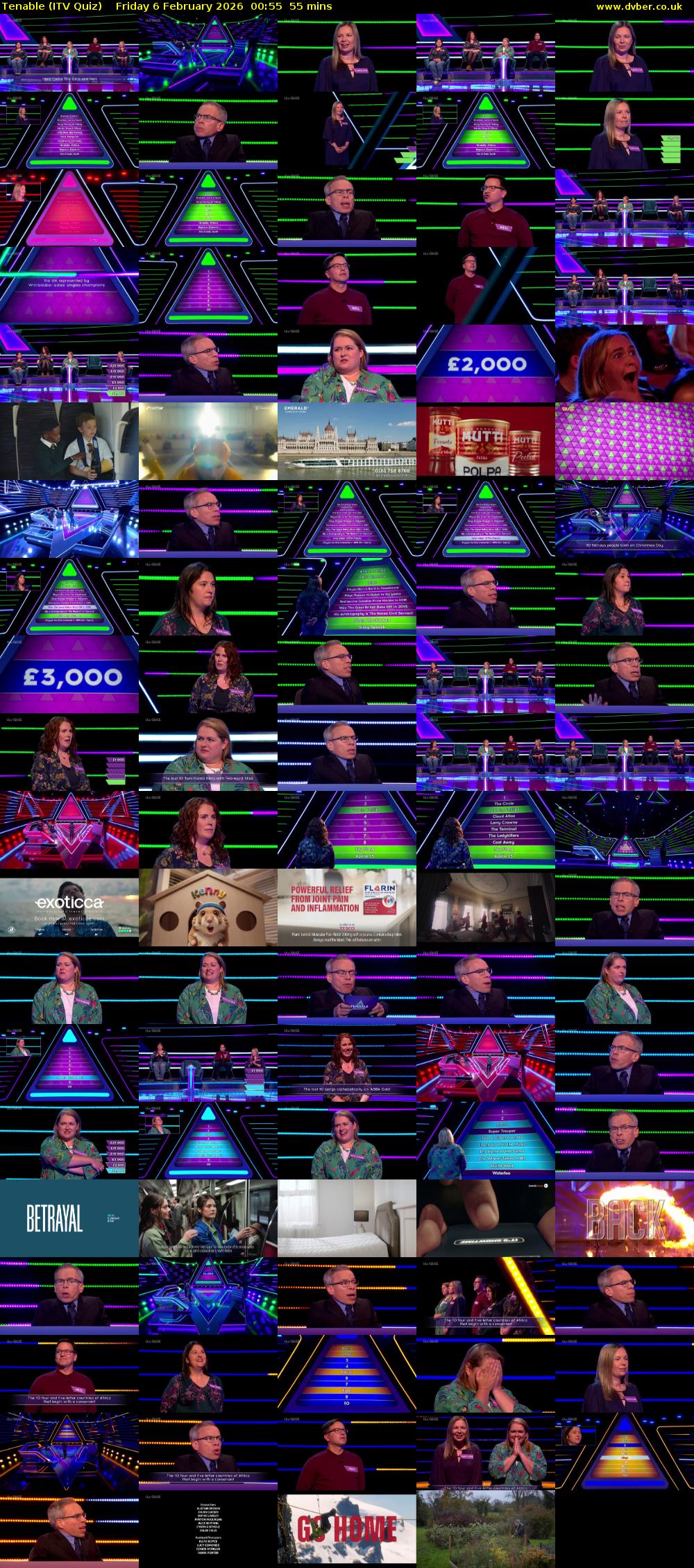 Tenable (ITV Quiz) Friday 6 February 2026 00:55 - 01:50
