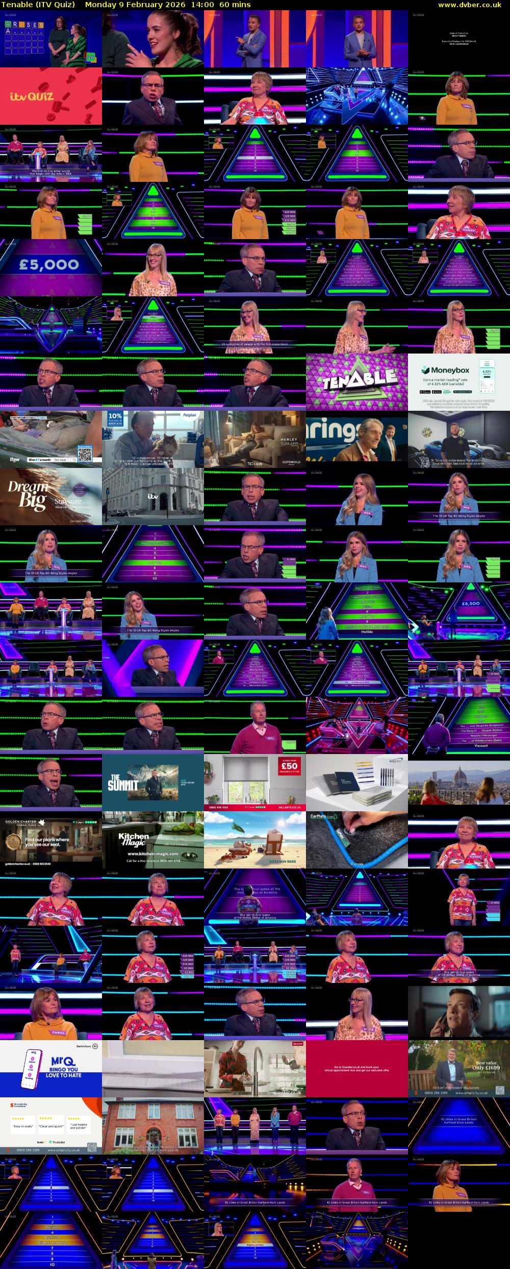 Tenable (ITV Quiz) Monday 9 February 2026 14:00 - 15:00