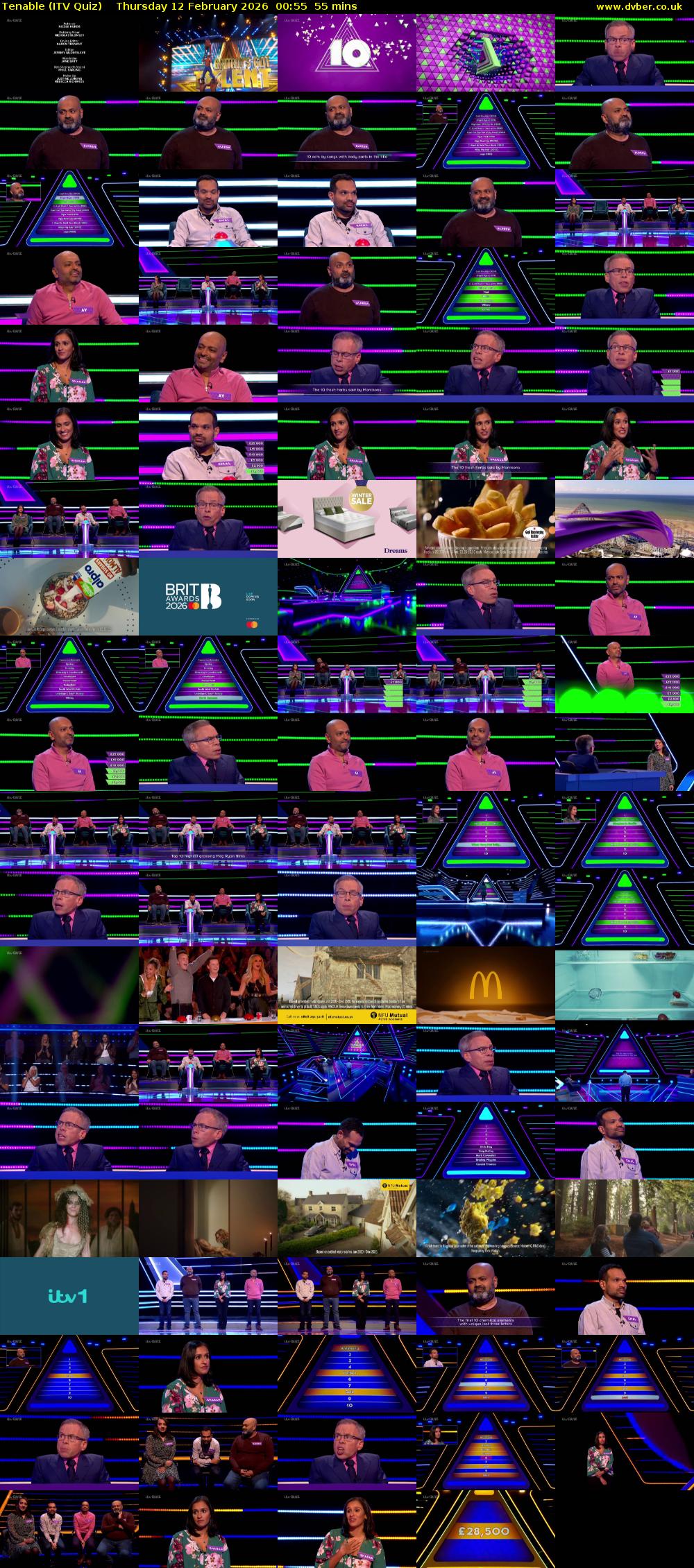 Tenable (ITV Quiz) Thursday 12 February 2026 00:55 - 01:50