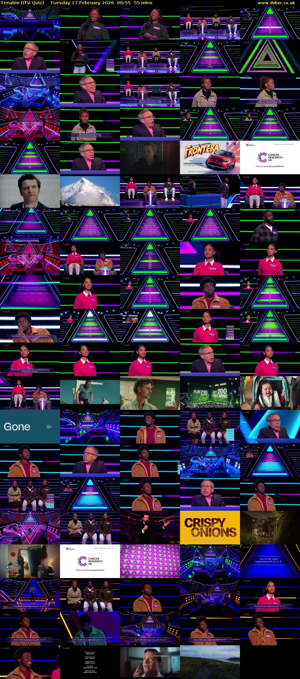Tenable (ITV Quiz) Tuesday 17 February 2026 00:55 - 01:50