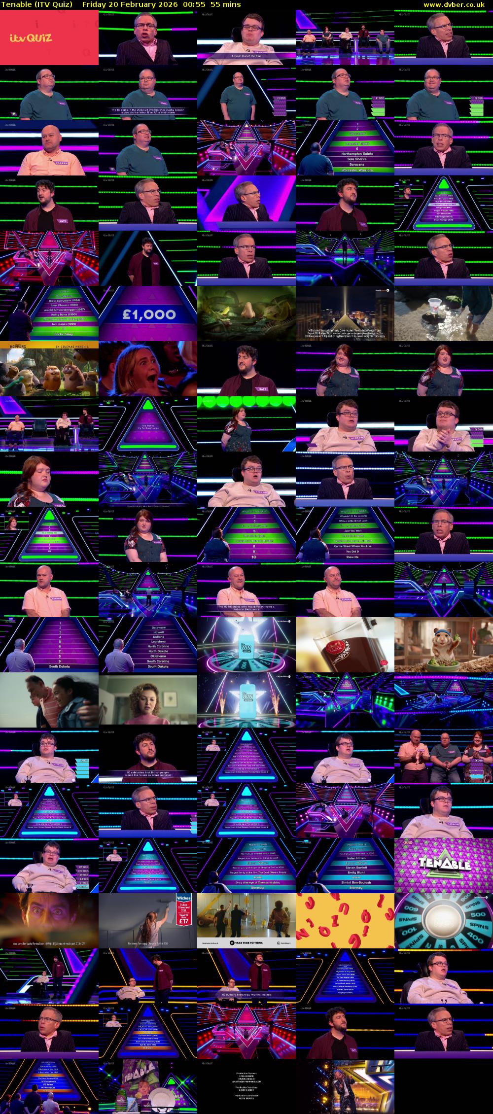 Tenable (ITV Quiz) Friday 20 February 2026 00:55 - 01:50