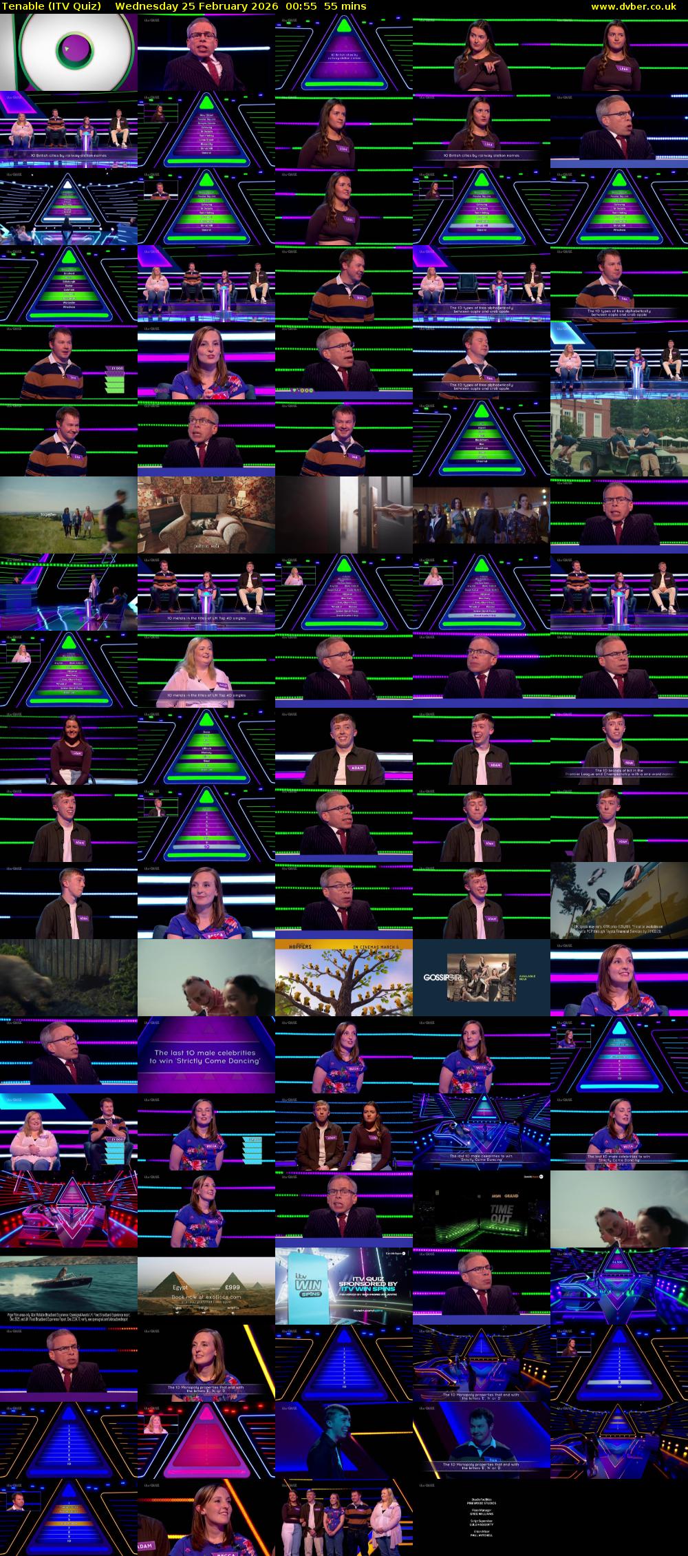 Tenable (ITV Quiz) Wednesday 25 February 2026 00:55 - 01:50