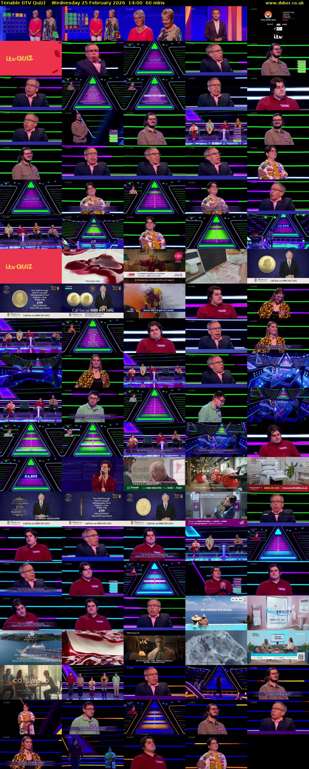 Tenable (ITV Quiz) Wednesday 25 February 2026 14:00 - 15:00