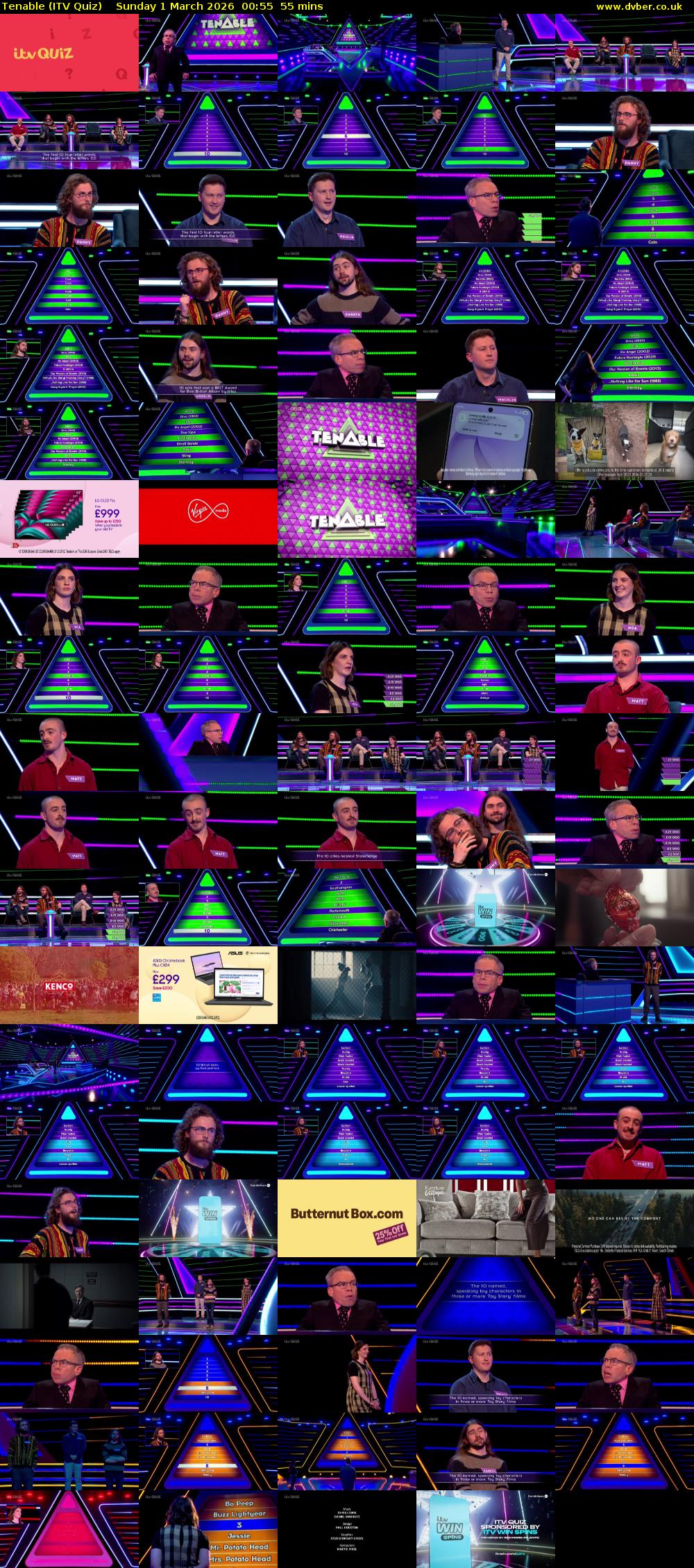 Tenable (ITV Quiz) Sunday 1 March 2026 00:55 - 01:50