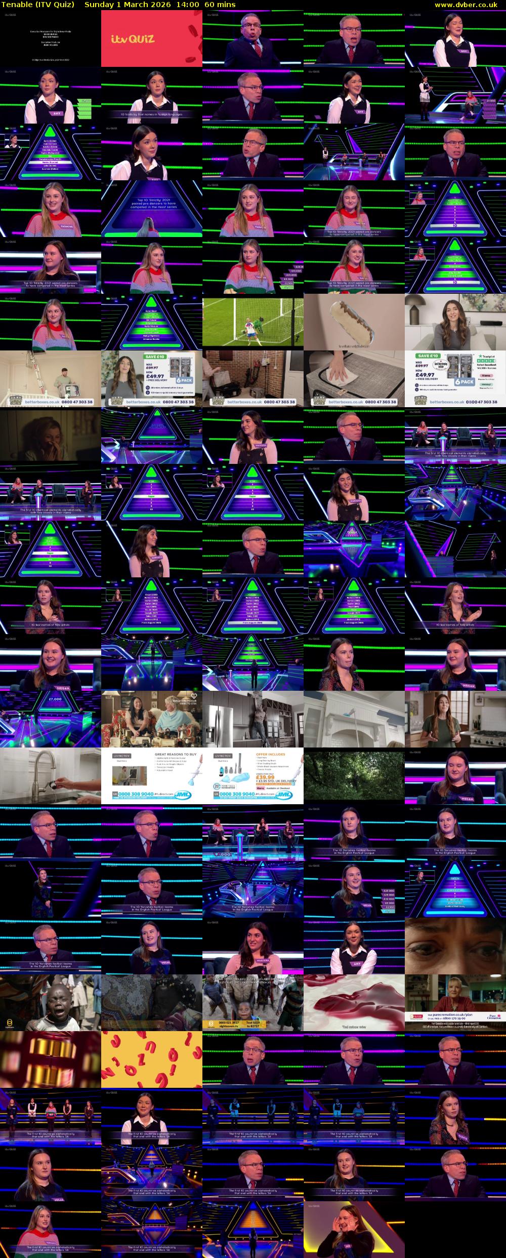 Tenable (ITV Quiz) Sunday 1 March 2026 14:00 - 15:00