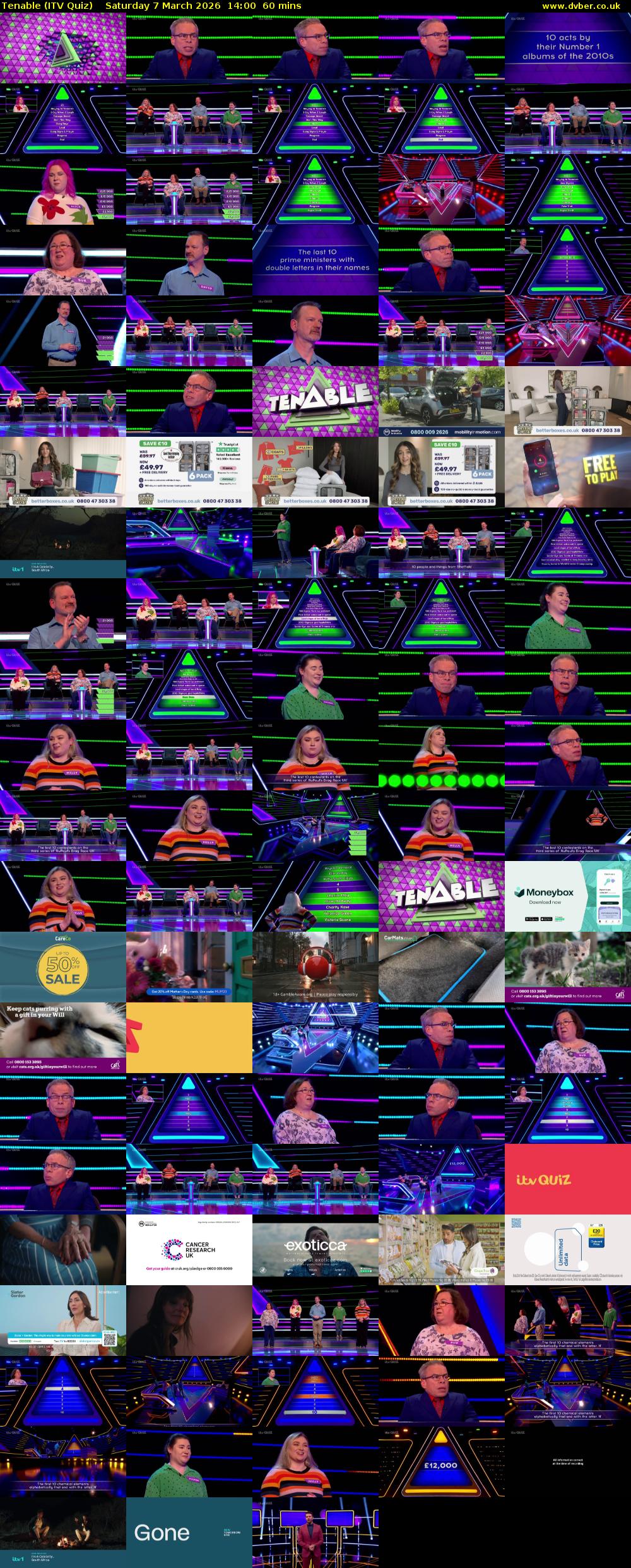 Tenable (ITV Quiz) Saturday 7 March 2026 14:00 - 15:00