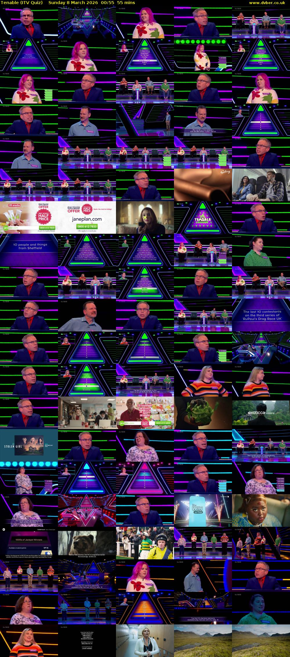 Tenable (ITV Quiz) Sunday 8 March 2026 00:55 - 01:50