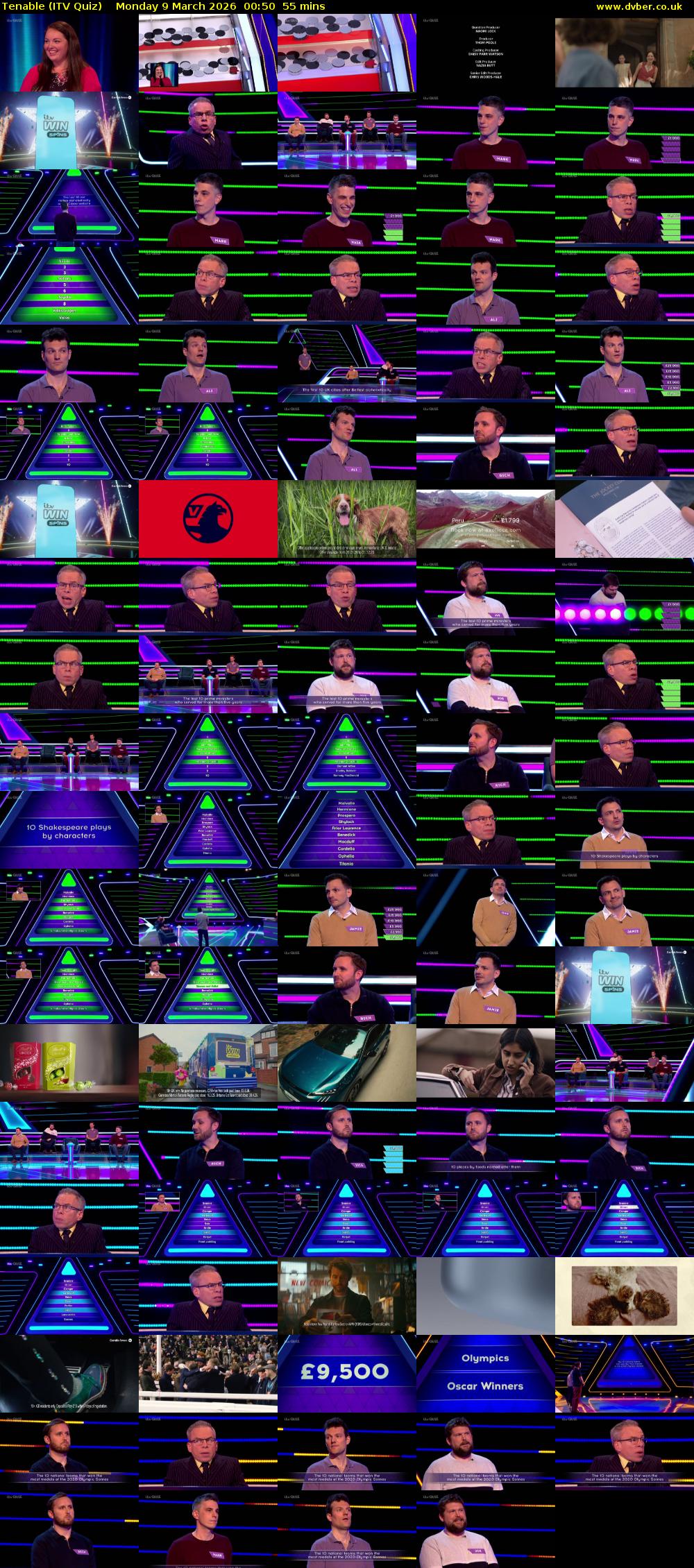 Tenable (ITV Quiz) Monday 9 March 2026 00:50 - 01:45