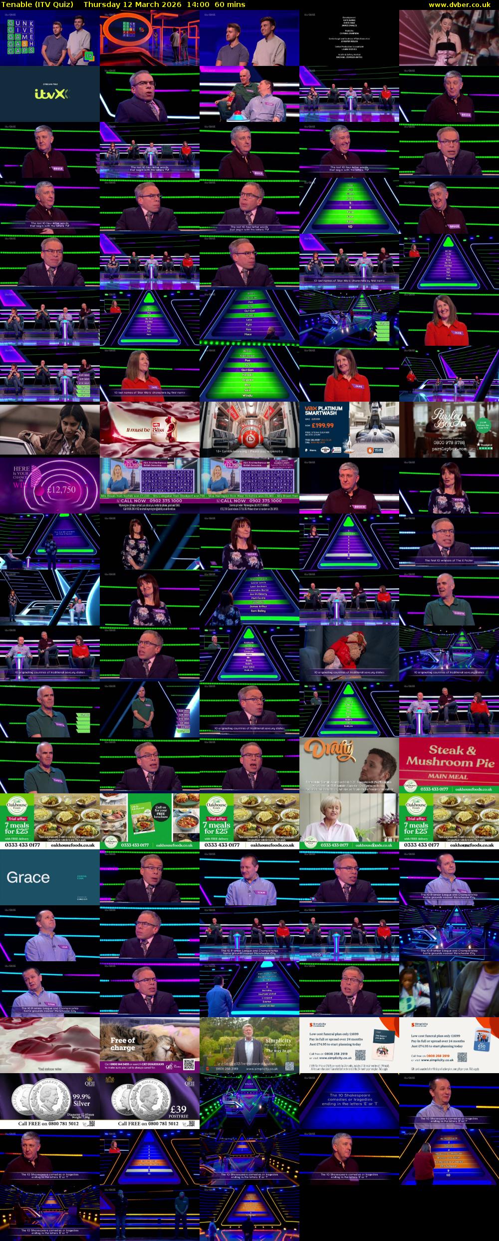 Tenable (ITV Quiz) Thursday 12 March 2026 14:00 - 15:00