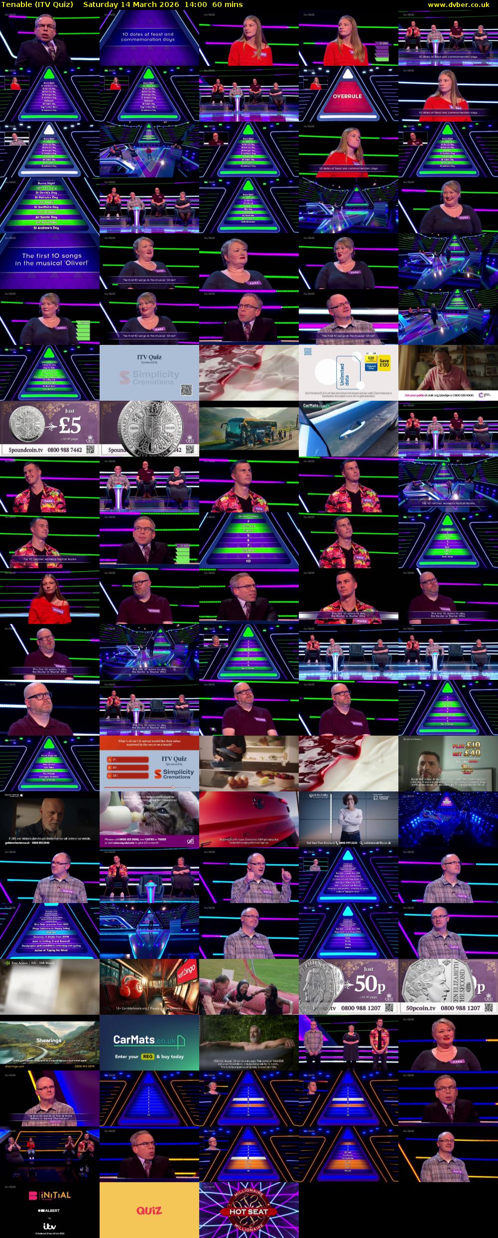 Tenable (ITV Quiz) Saturday 14 March 2026 14:00 - 15:00