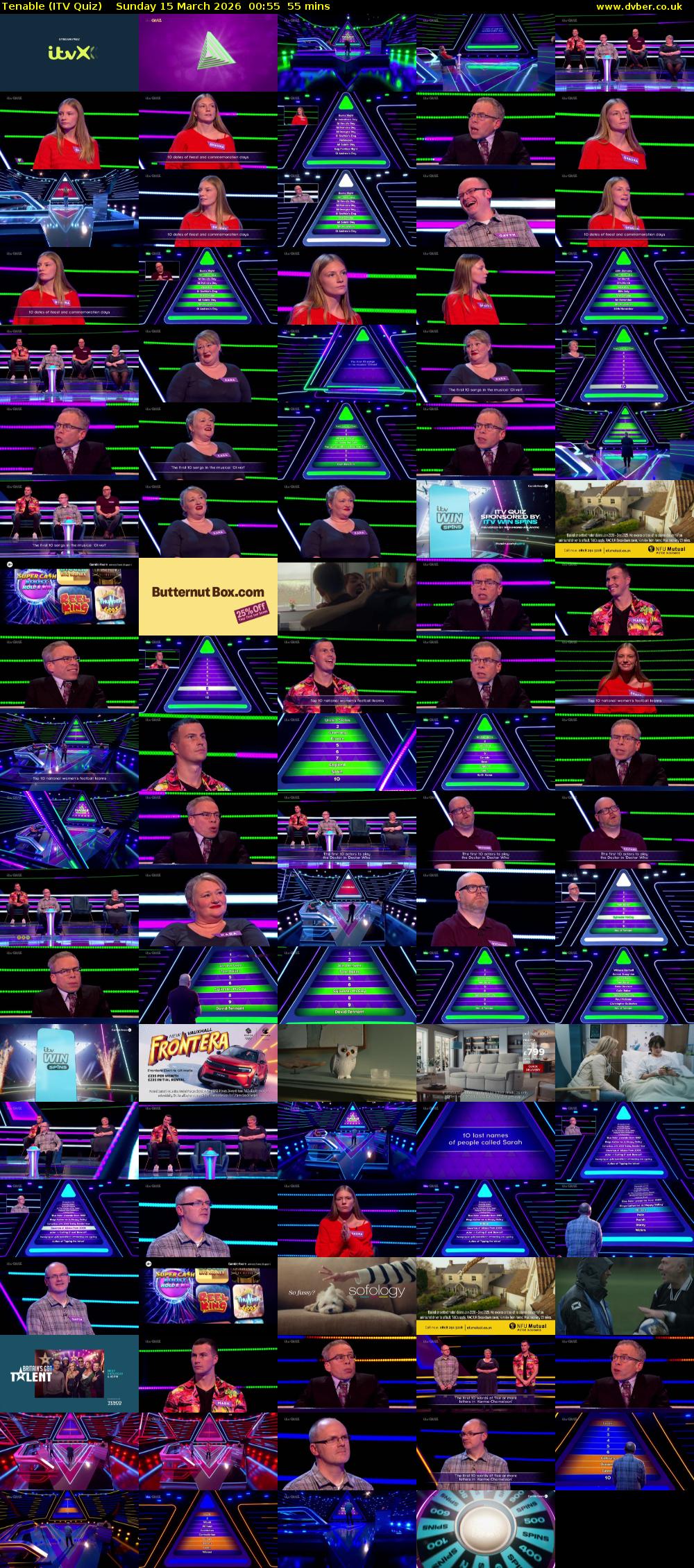 Tenable (ITV Quiz) Sunday 15 March 2026 00:55 - 01:50