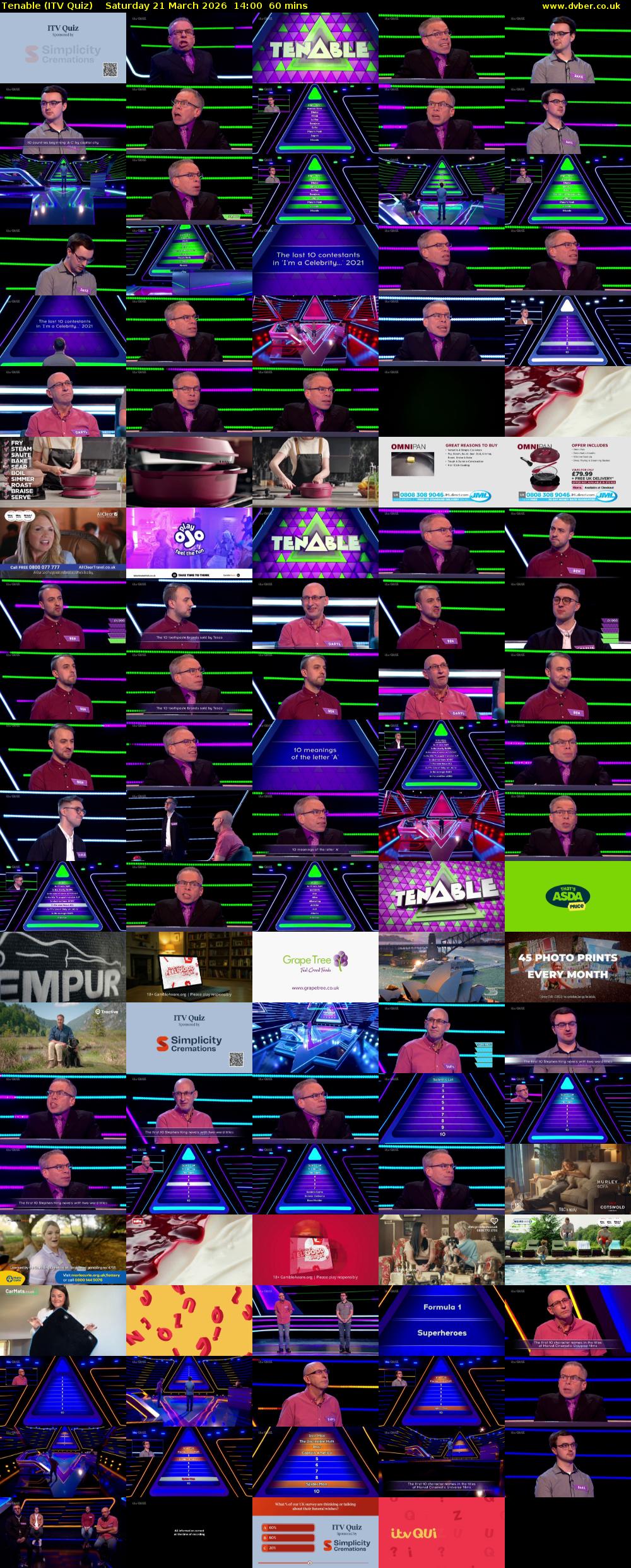 Tenable (ITV Quiz) Saturday 21 March 2026 14:00 - 15:00