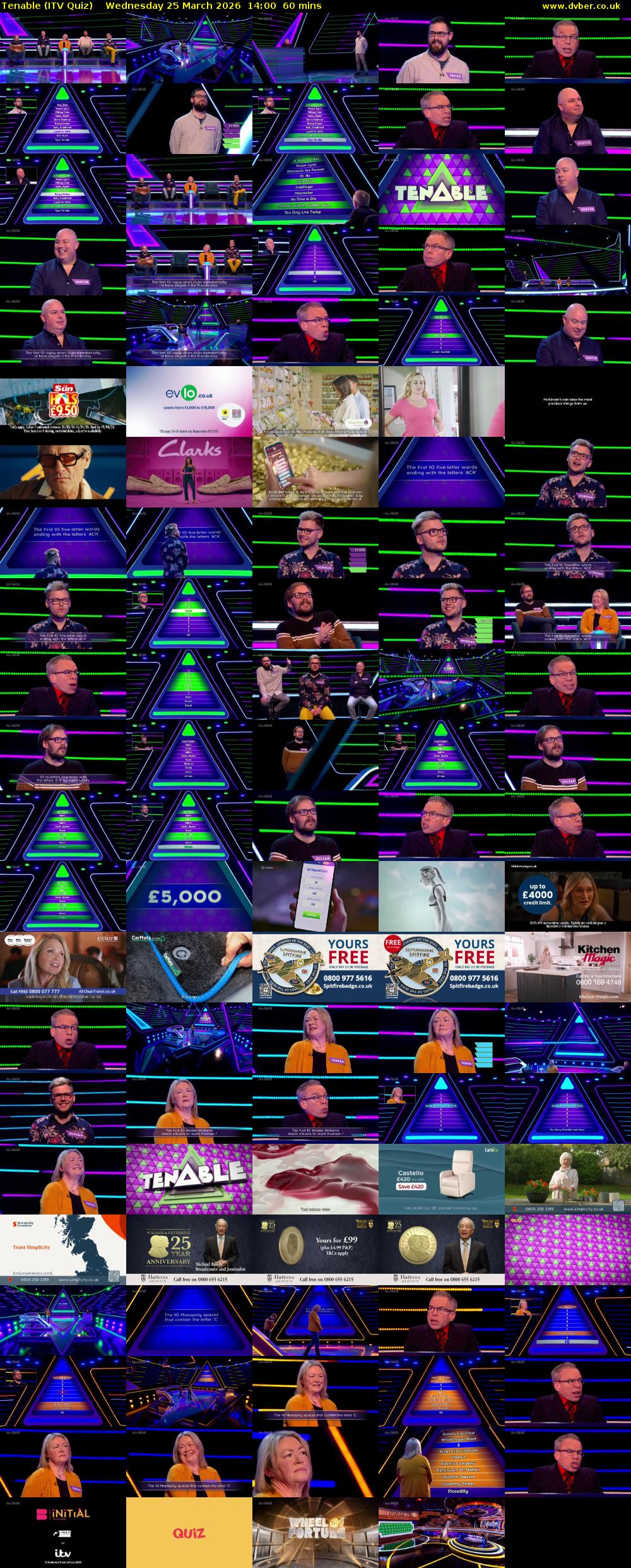 Tenable (ITV Quiz) Wednesday 25 March 2026 14:00 - 15:00