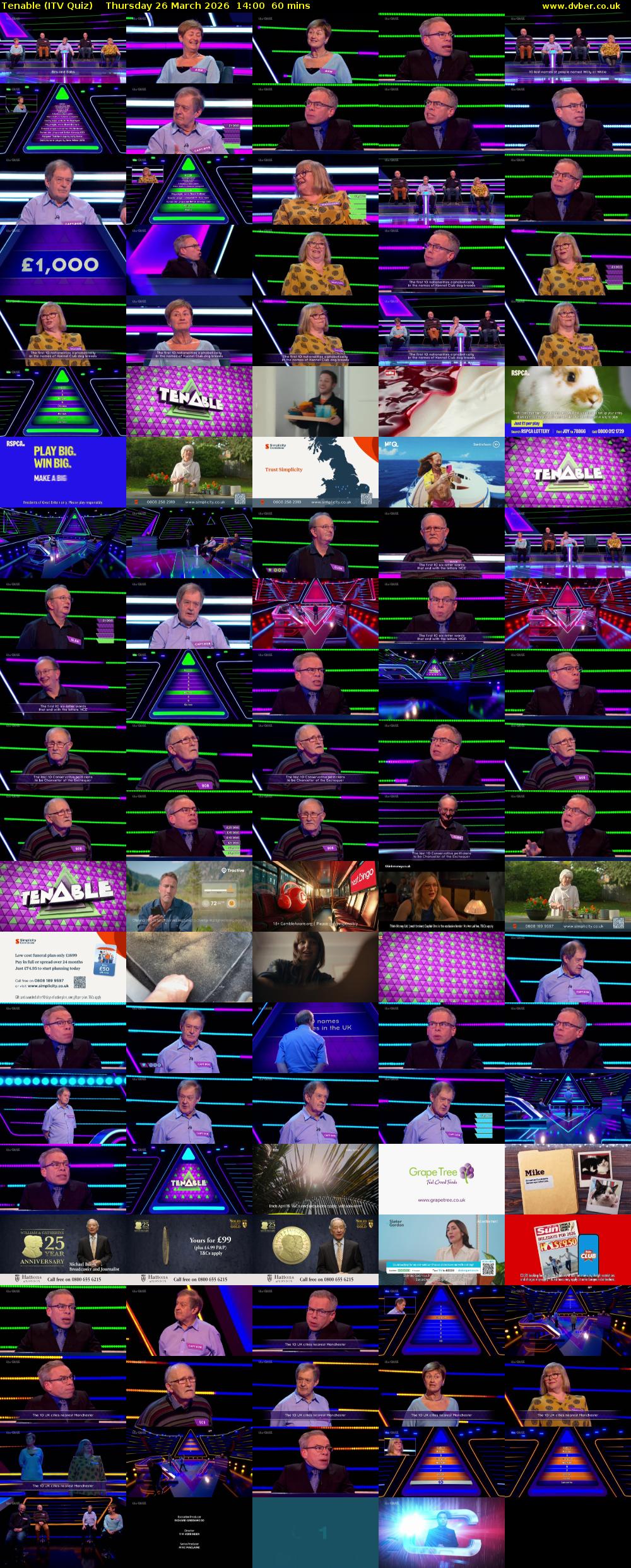 Tenable (ITV Quiz) Thursday 26 March 2026 14:00 - 15:00