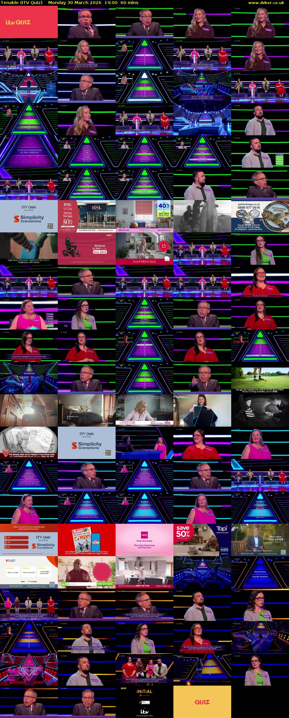 Tenable (ITV Quiz) Monday 30 March 2026 14:00 - 15:00