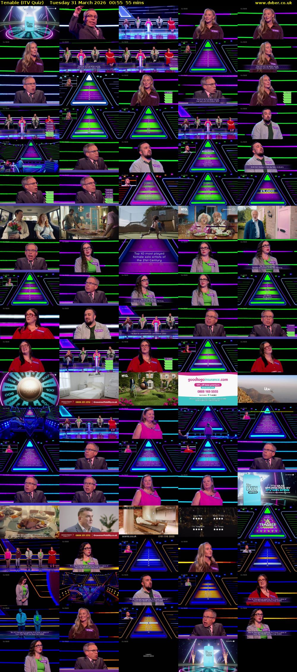 Tenable (ITV Quiz) Tuesday 31 March 2026 00:55 - 01:50