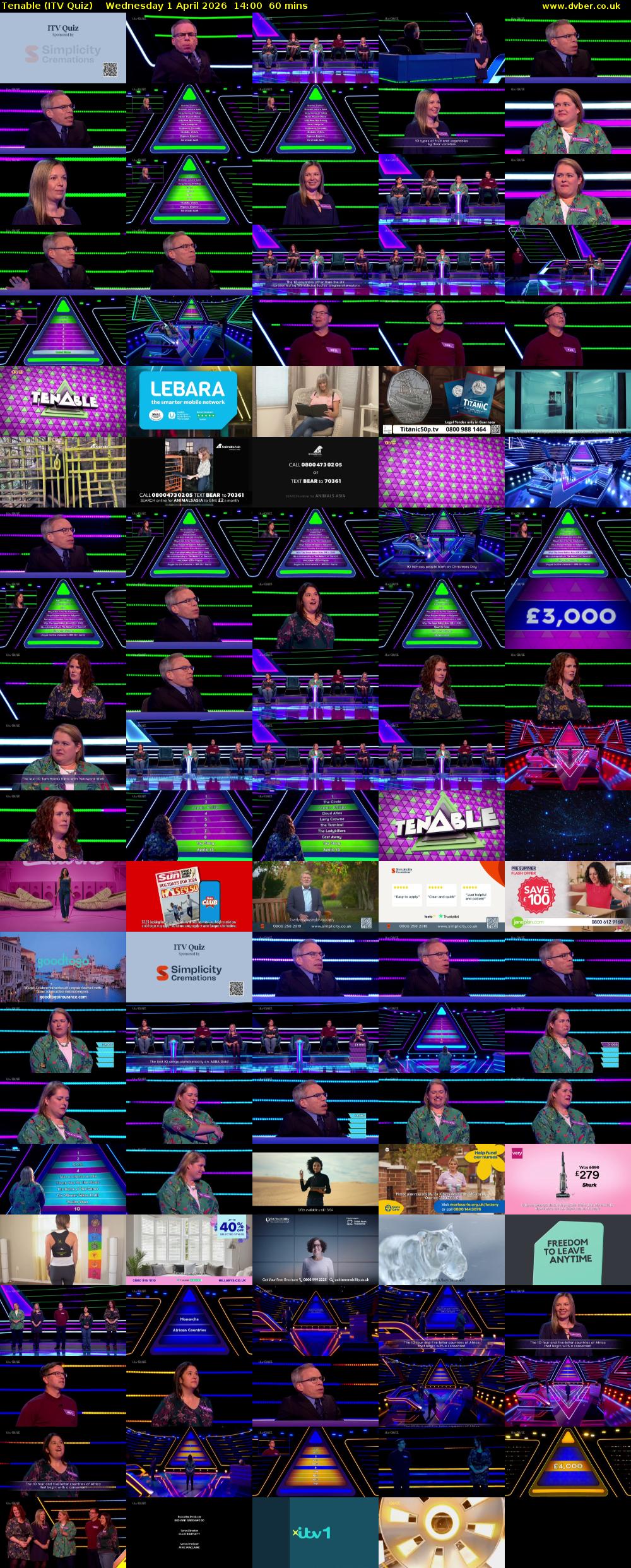 Tenable (ITV Quiz) Wednesday 1 April 2026 14:00 - 15:00