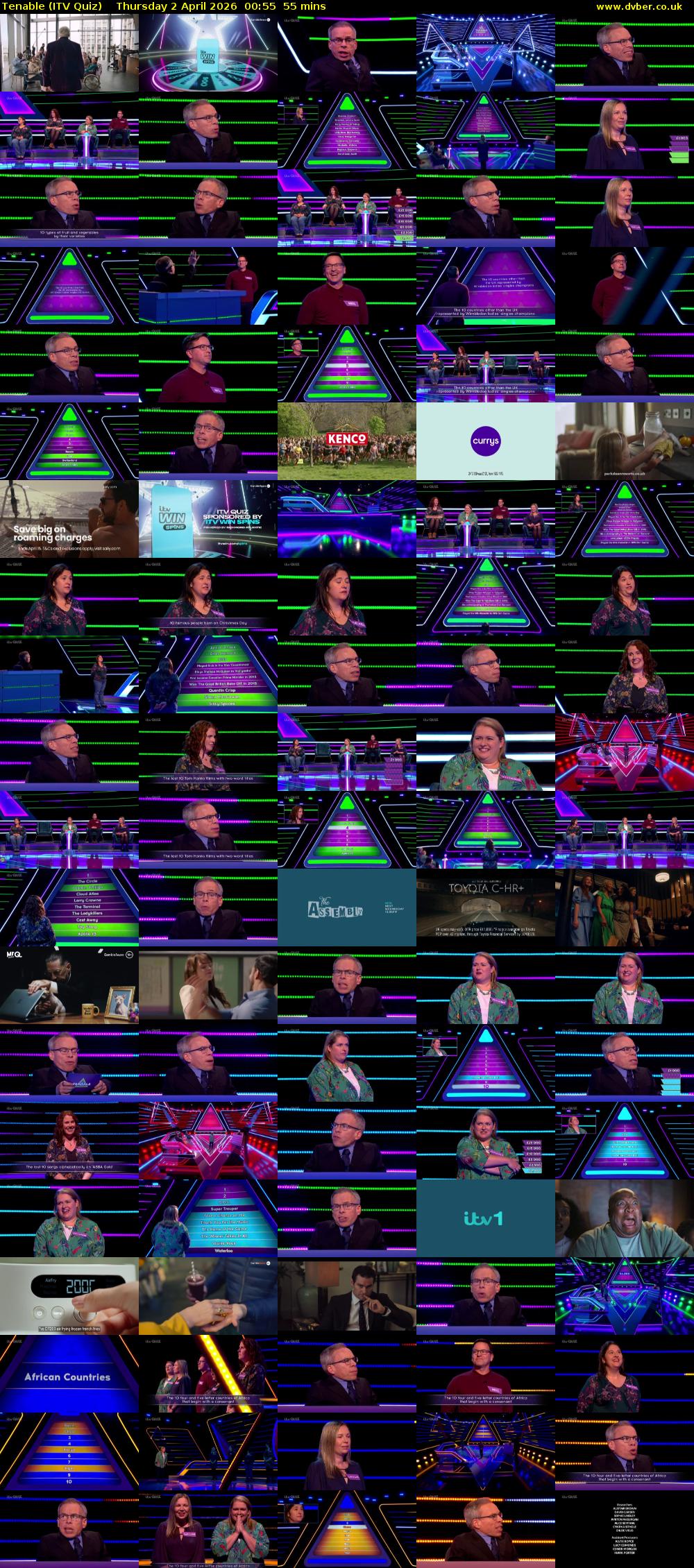 Tenable (ITV Quiz) Thursday 2 April 2026 00:55 - 01:50