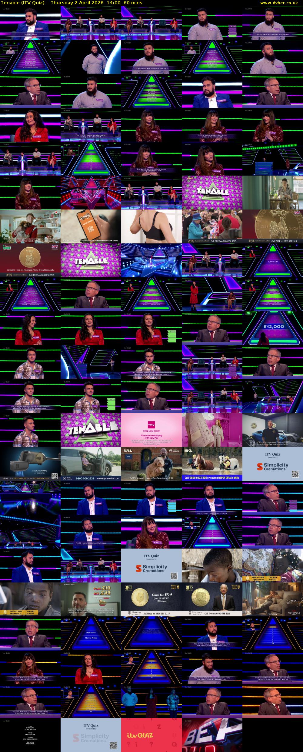 Tenable (ITV Quiz) Thursday 2 April 2026 14:00 - 15:00