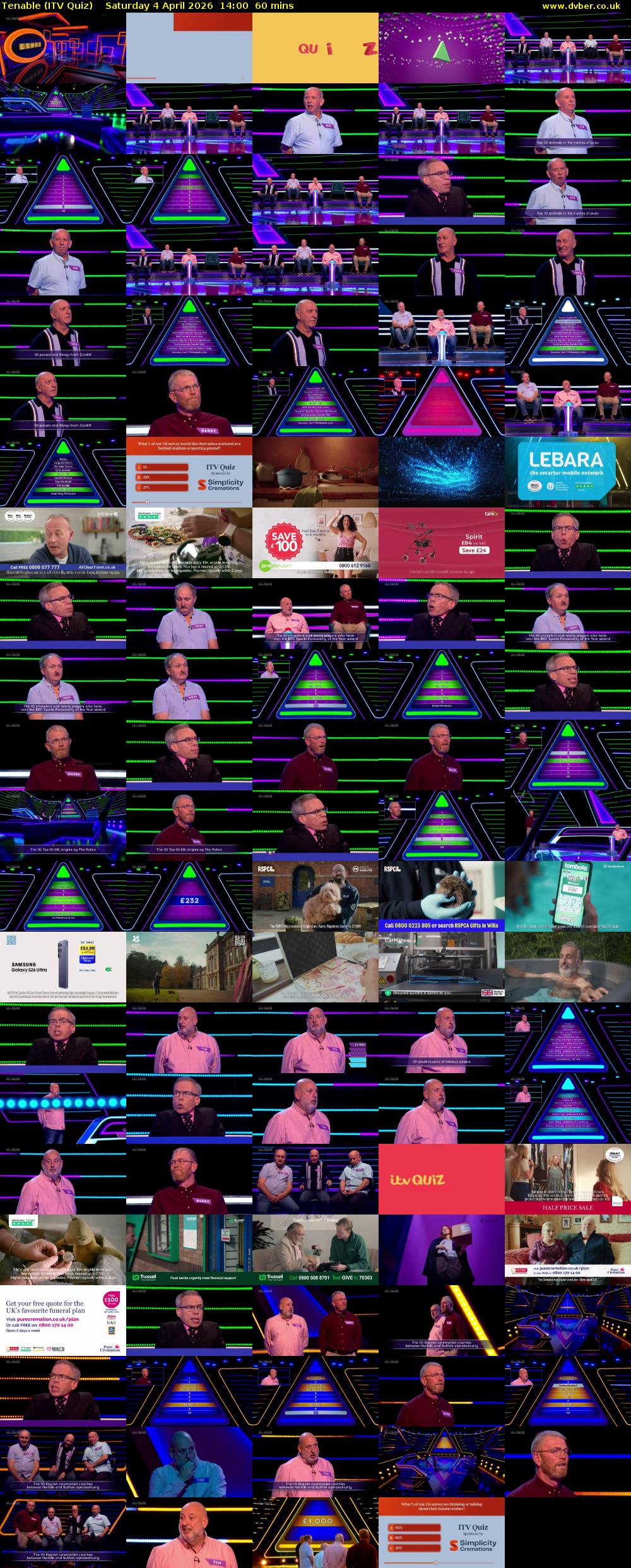 Tenable (ITV Quiz) Saturday 4 April 2026 14:00 - 15:00