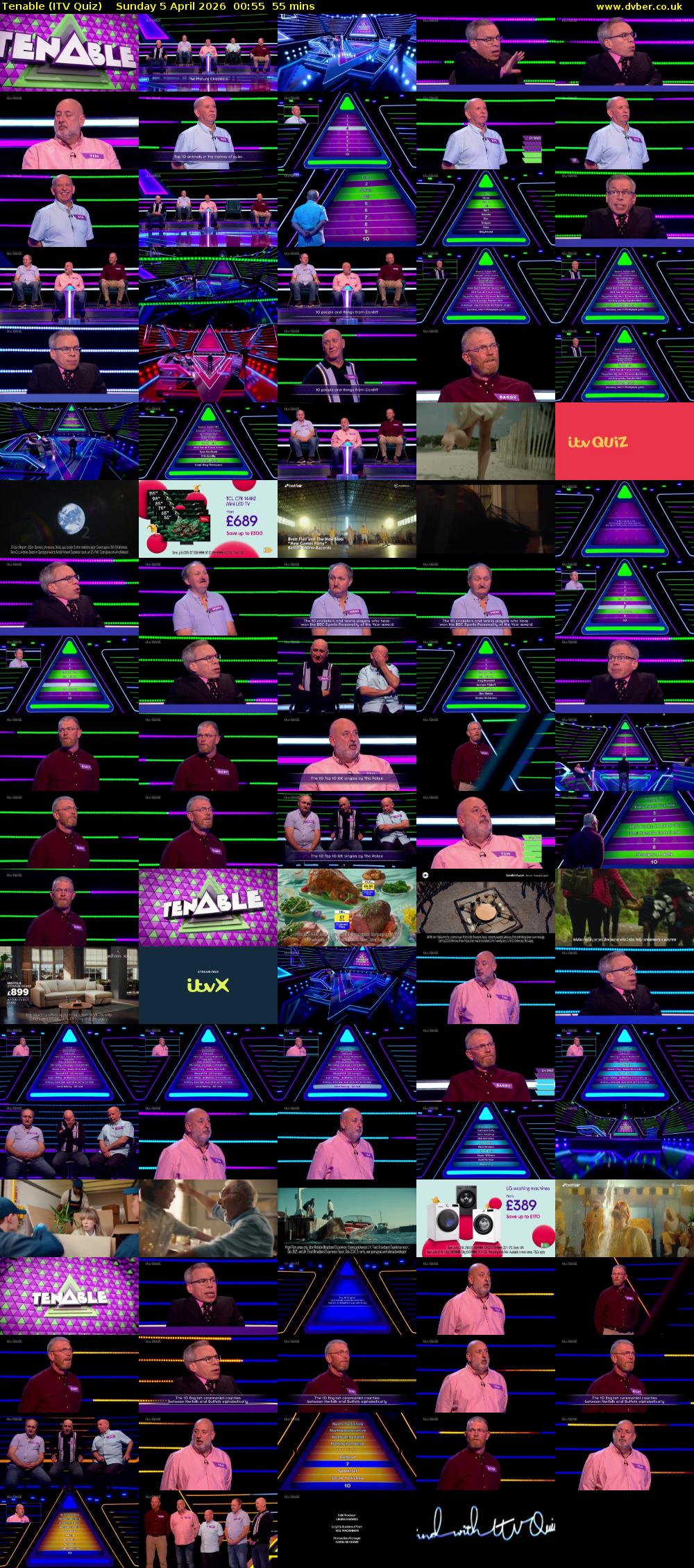 Tenable (ITV Quiz) Sunday 5 April 2026 00:55 - 01:50
