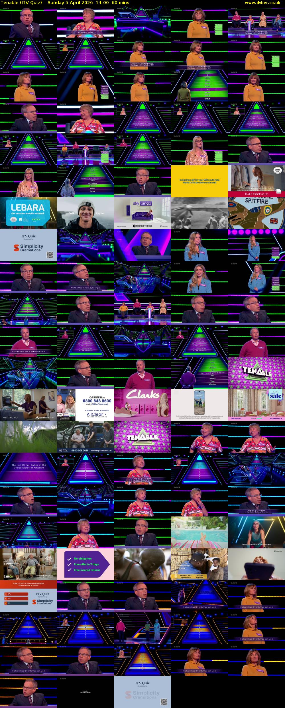 Tenable (ITV Quiz) Sunday 5 April 2026 14:00 - 15:00