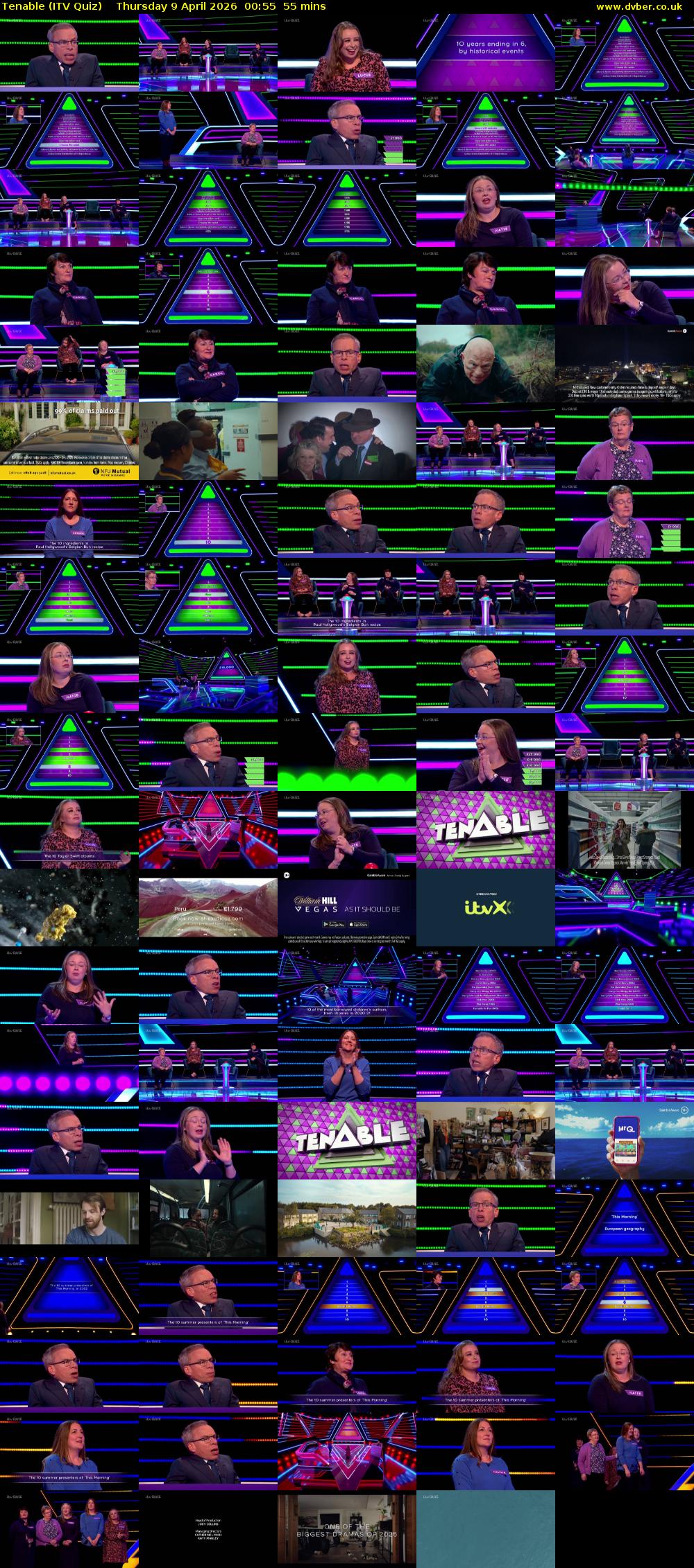 Tenable (ITV Quiz) Thursday 9 April 2026 00:55 - 01:50