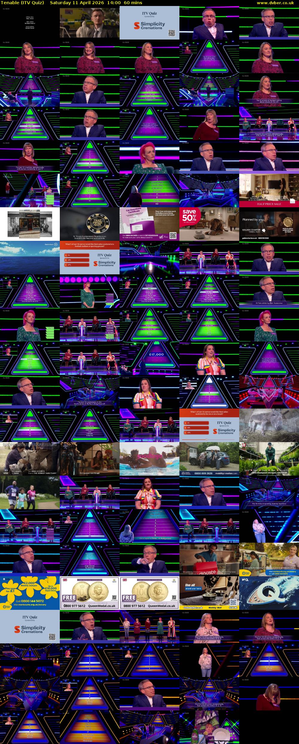 Tenable (ITV Quiz) Saturday 11 April 2026 14:00 - 15:00