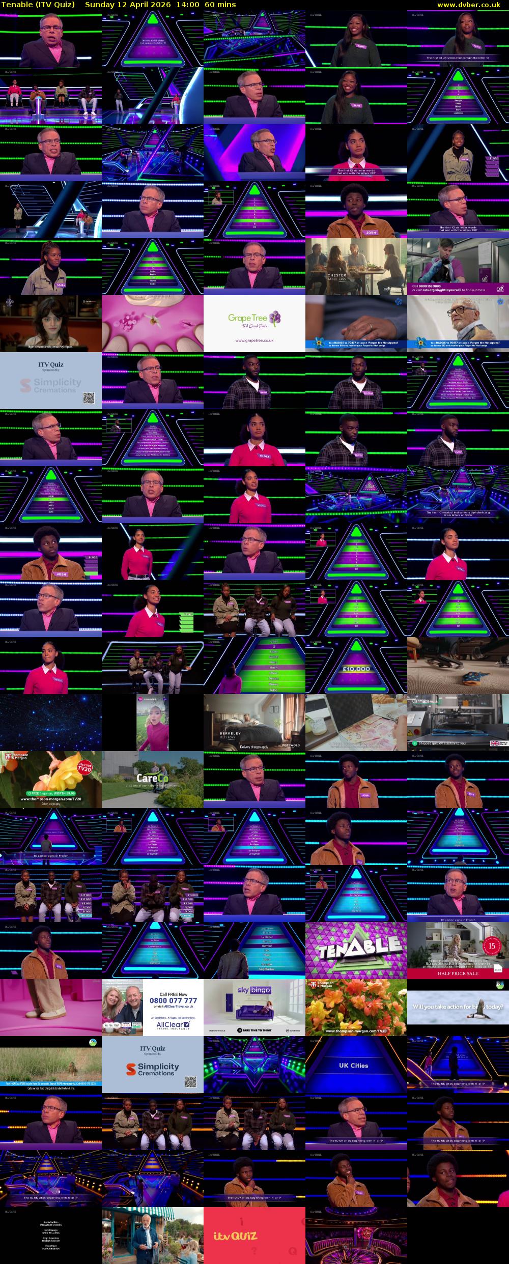 Tenable (ITV Quiz) Sunday 12 April 2026 14:00 - 15:00