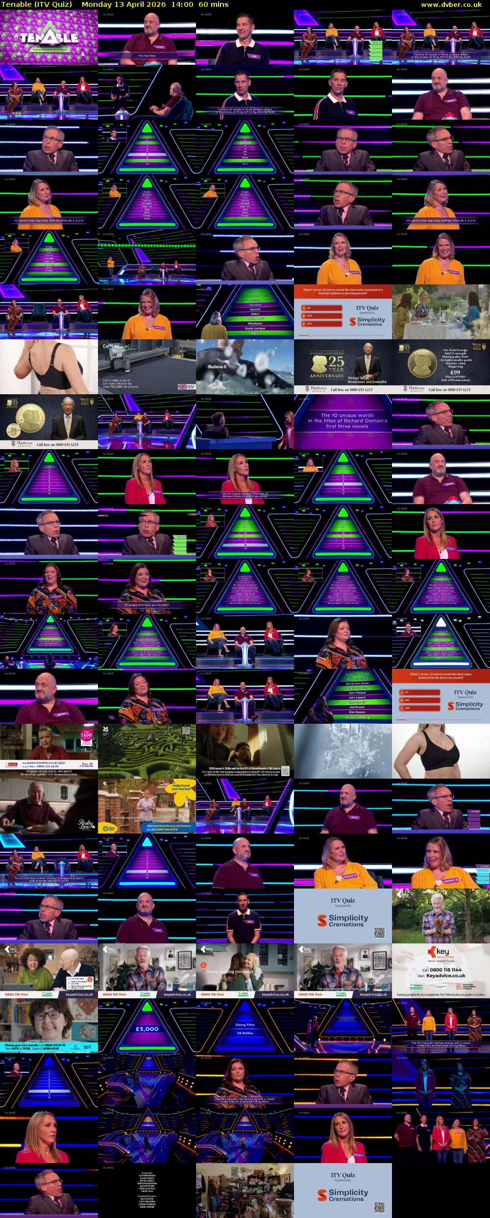 Tenable (ITV Quiz) Monday 13 April 2026 14:00 - 15:00