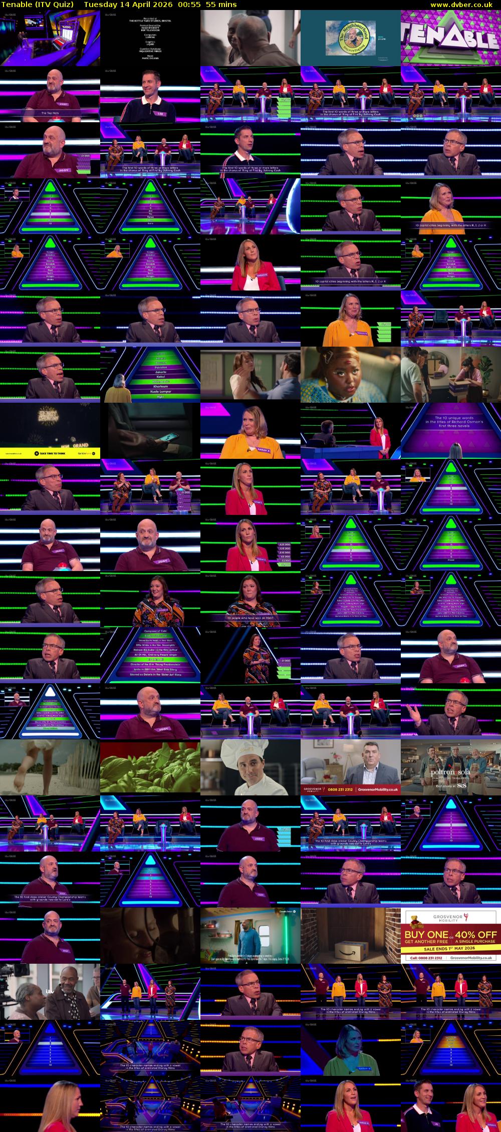 Tenable (ITV Quiz) Tuesday 14 April 2026 00:55 - 01:50