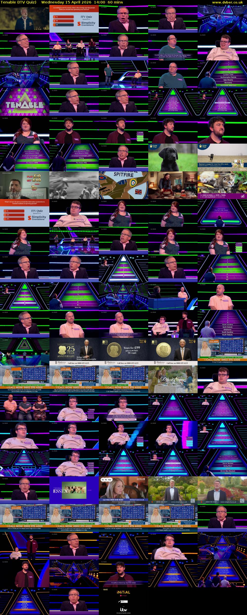 Tenable (ITV Quiz) Wednesday 15 April 2026 14:00 - 15:00