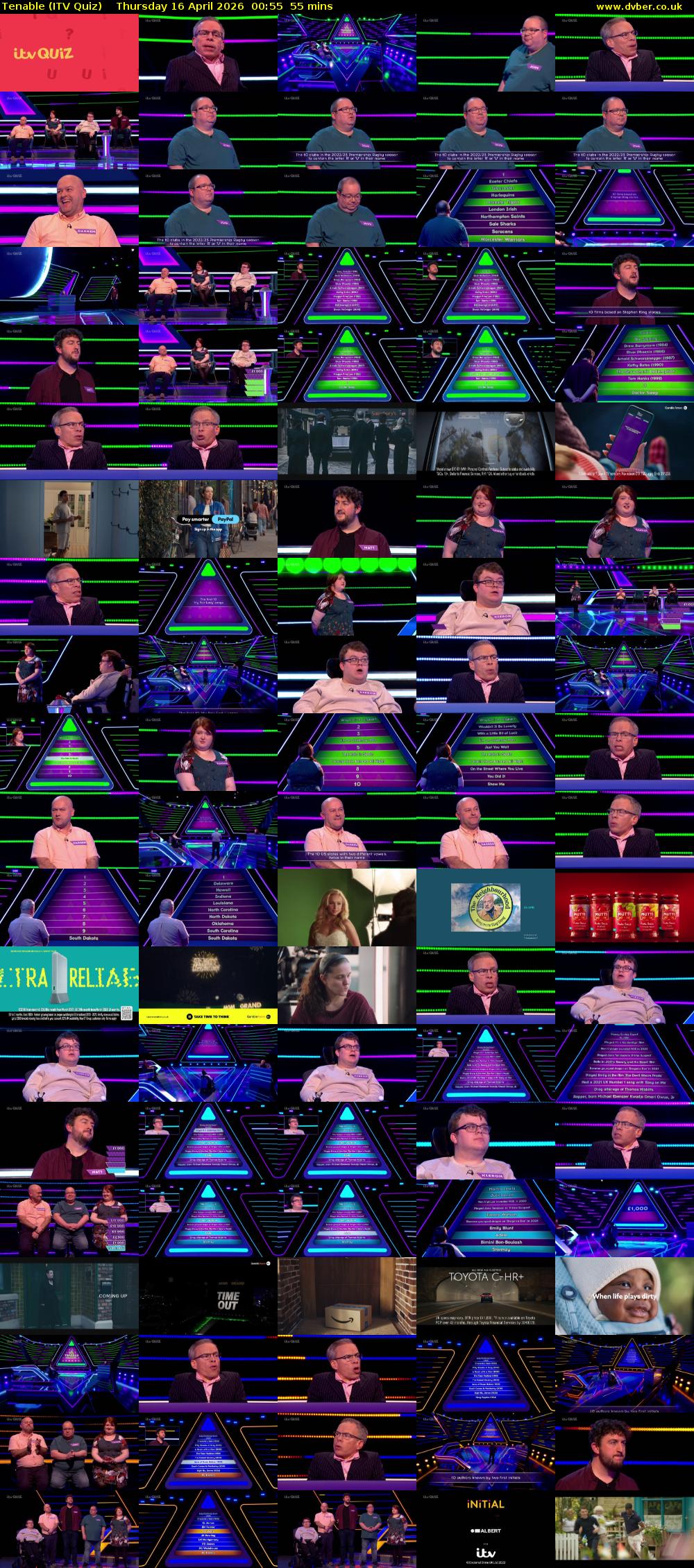 Tenable (ITV Quiz) Thursday 16 April 2026 00:55 - 01:50