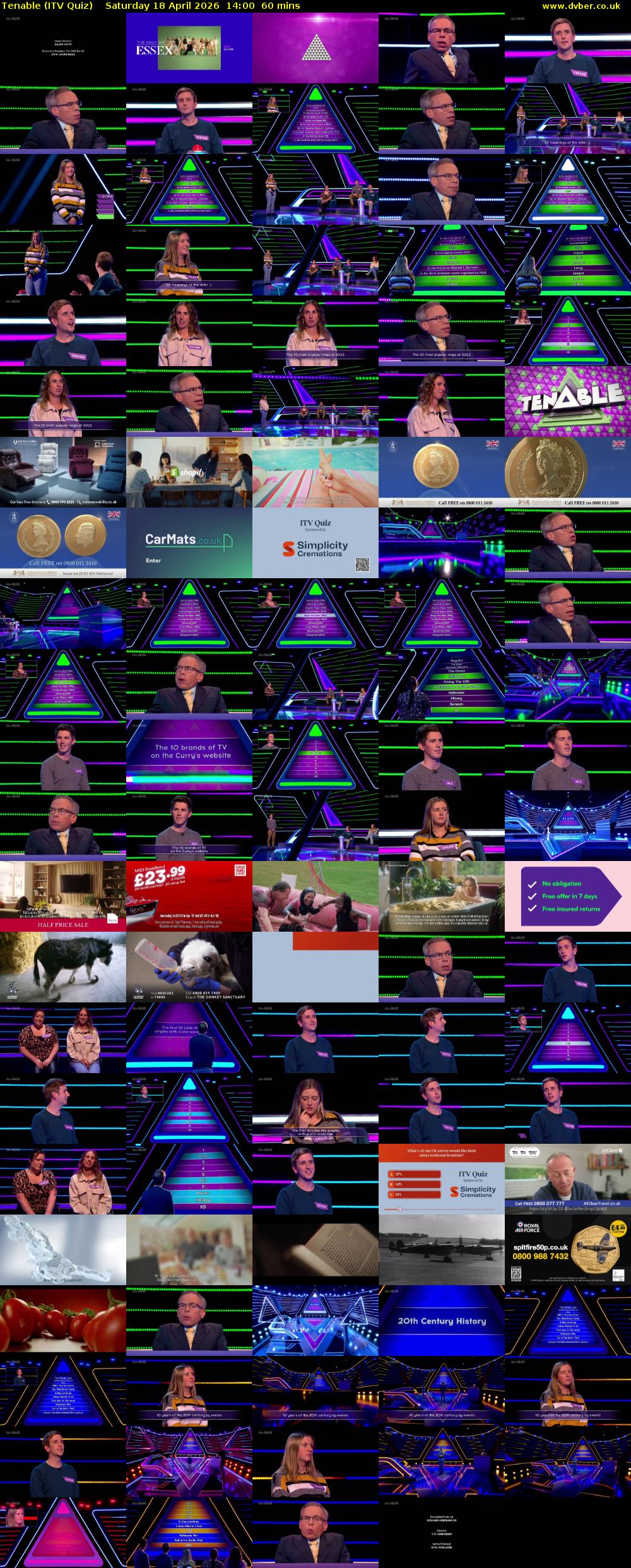 Tenable (ITV Quiz) Saturday 18 April 2026 14:00 - 15:00