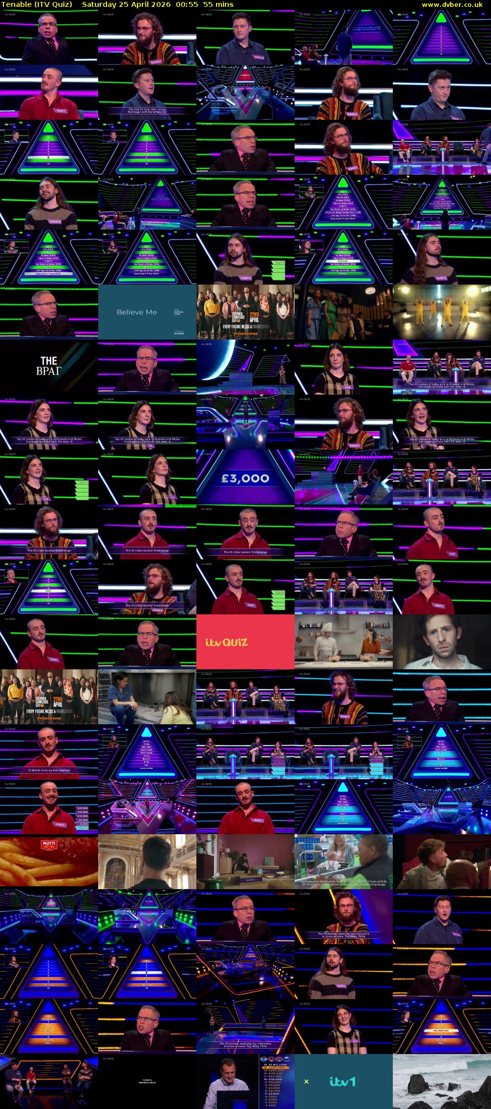 Tenable (ITV Quiz) Saturday 25 April 2026 00:55 - 01:50