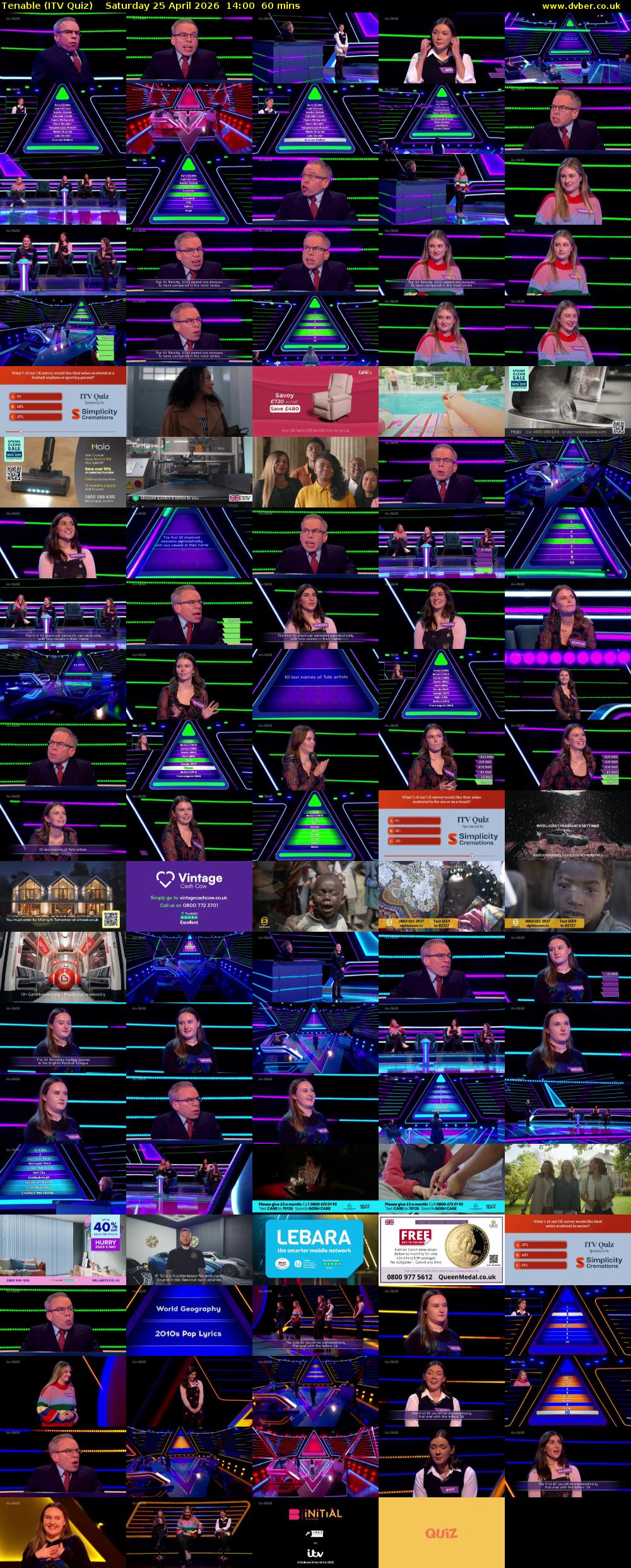 Tenable (ITV Quiz) Saturday 25 April 2026 14:00 - 15:00