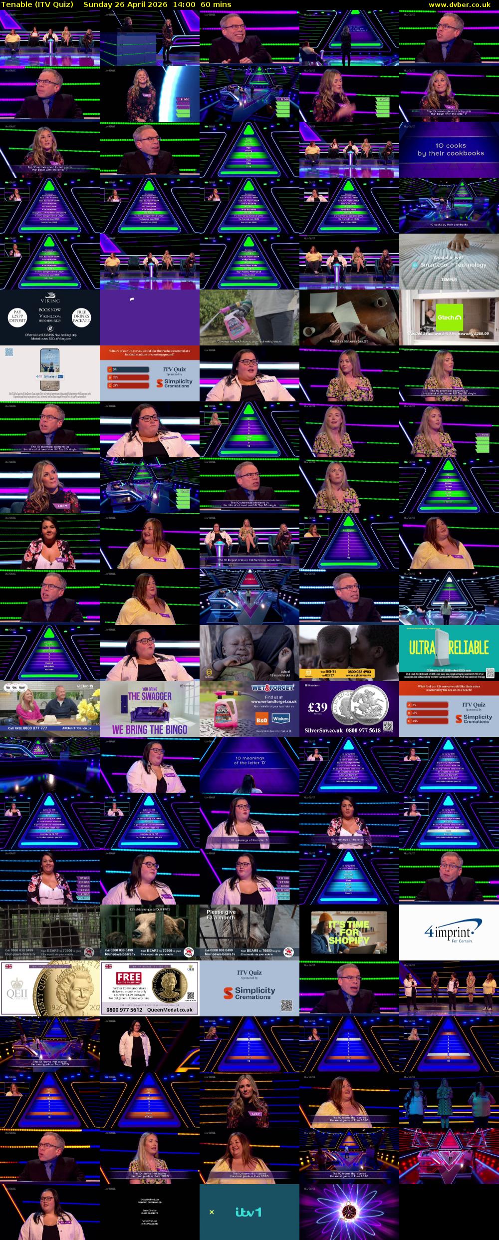 Tenable (ITV Quiz) Sunday 26 April 2026 14:00 - 15:00