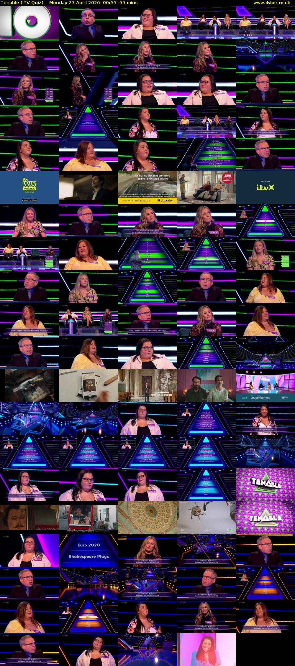 Tenable (ITV Quiz) Monday 27 April 2026 00:55 - 01:50