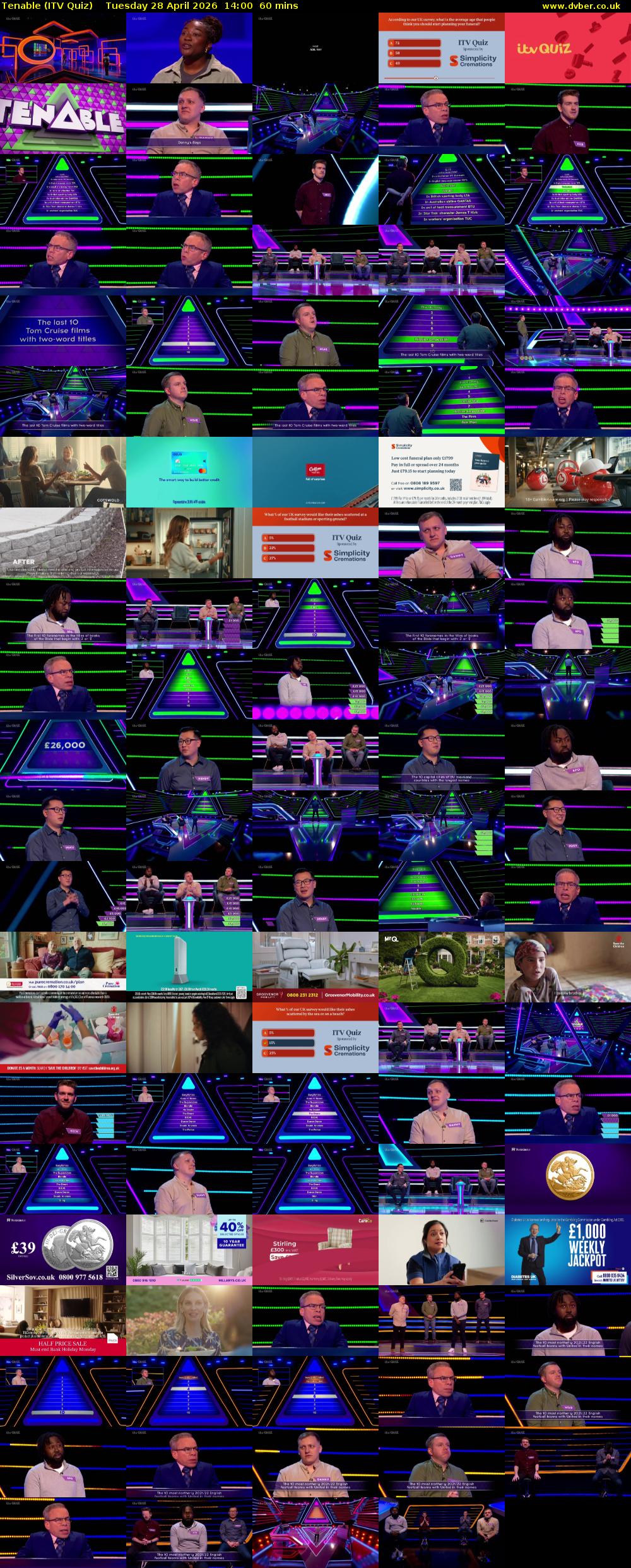 Tenable (ITV Quiz) Tuesday 28 April 2026 14:00 - 15:00
