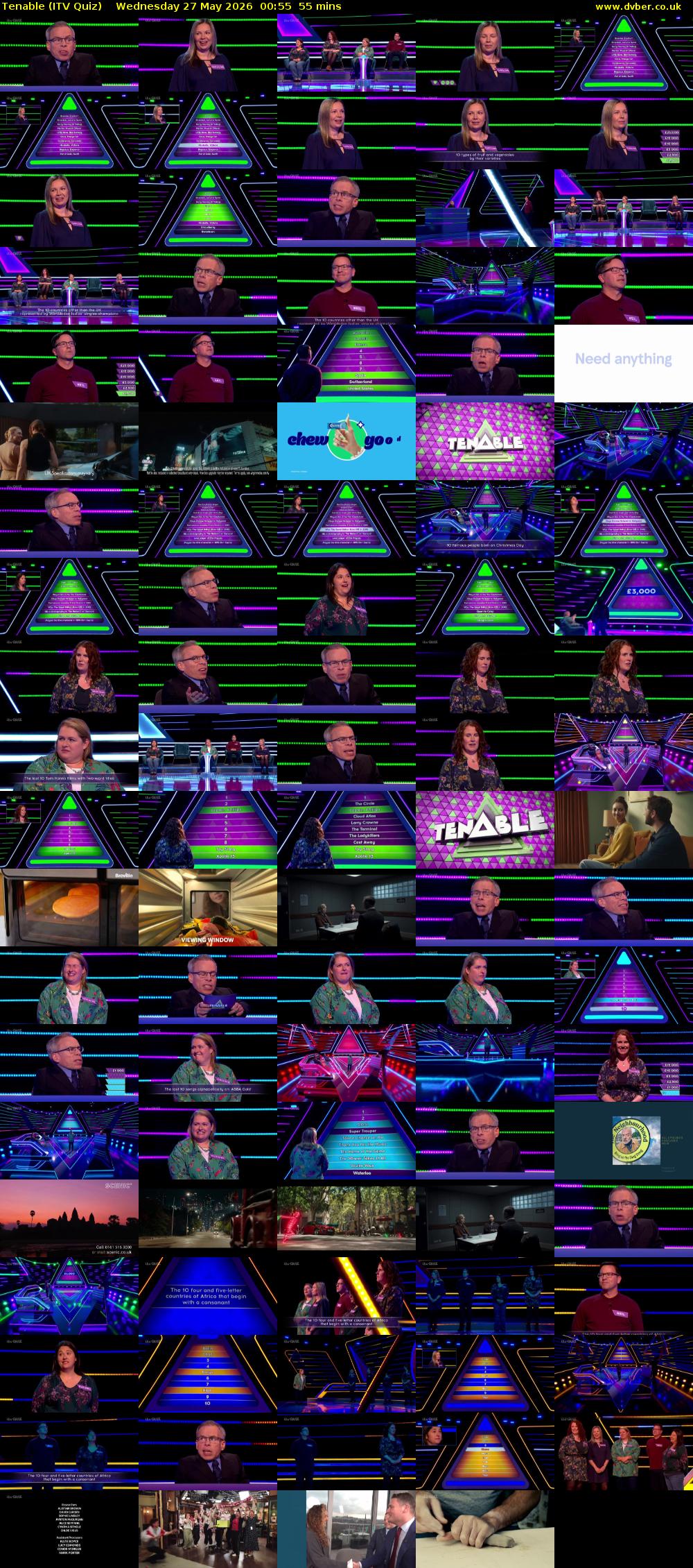 Tenable (ITV Quiz) Wednesday 27 May 2026 00:55 - 01:50